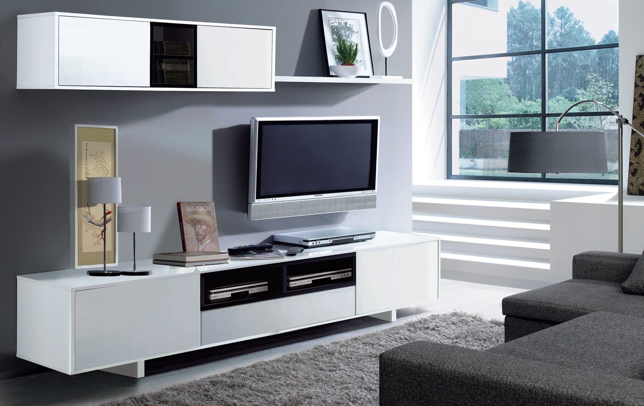 Belas White Soft Gloss TV Cabinet Entertainment Unit with Wall unitsBy furniturefactor