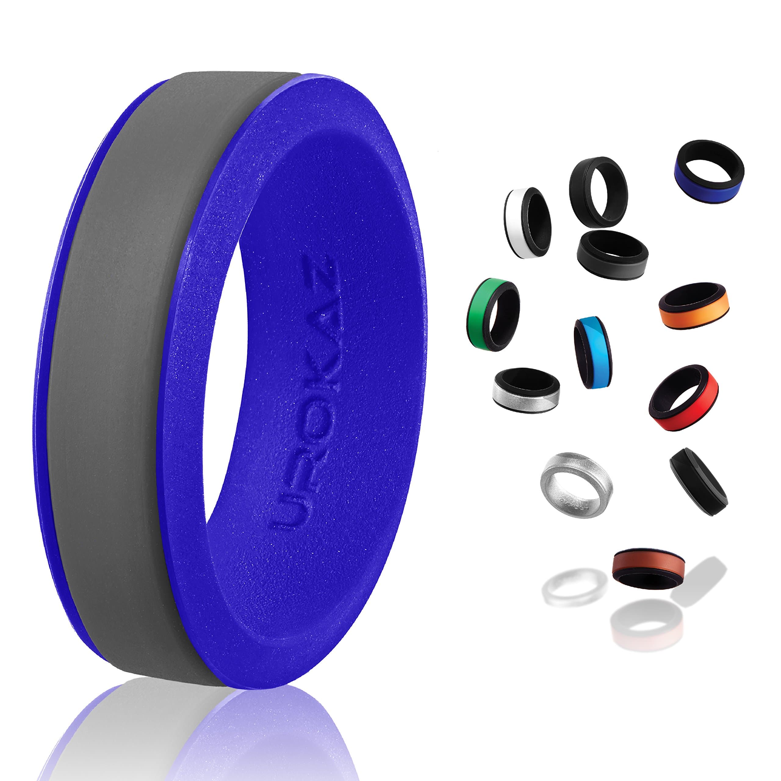 UROKAZ Silicone Wedding RingGrey Dark BlueSize 4 Inner Diameter ~ 14.88 mm