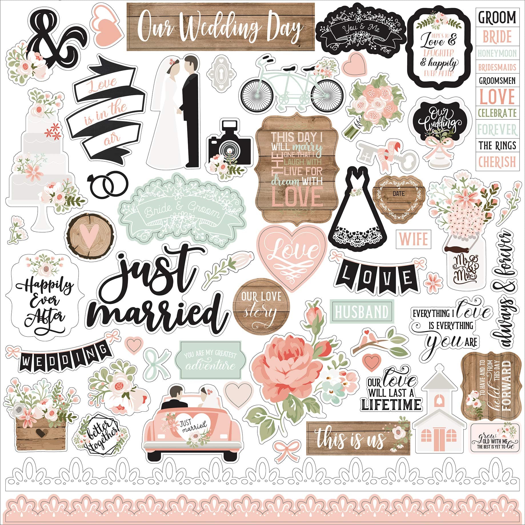 Echo Park PaperCOMPANY Cardstock 12"X12", Wedding Element Sticker