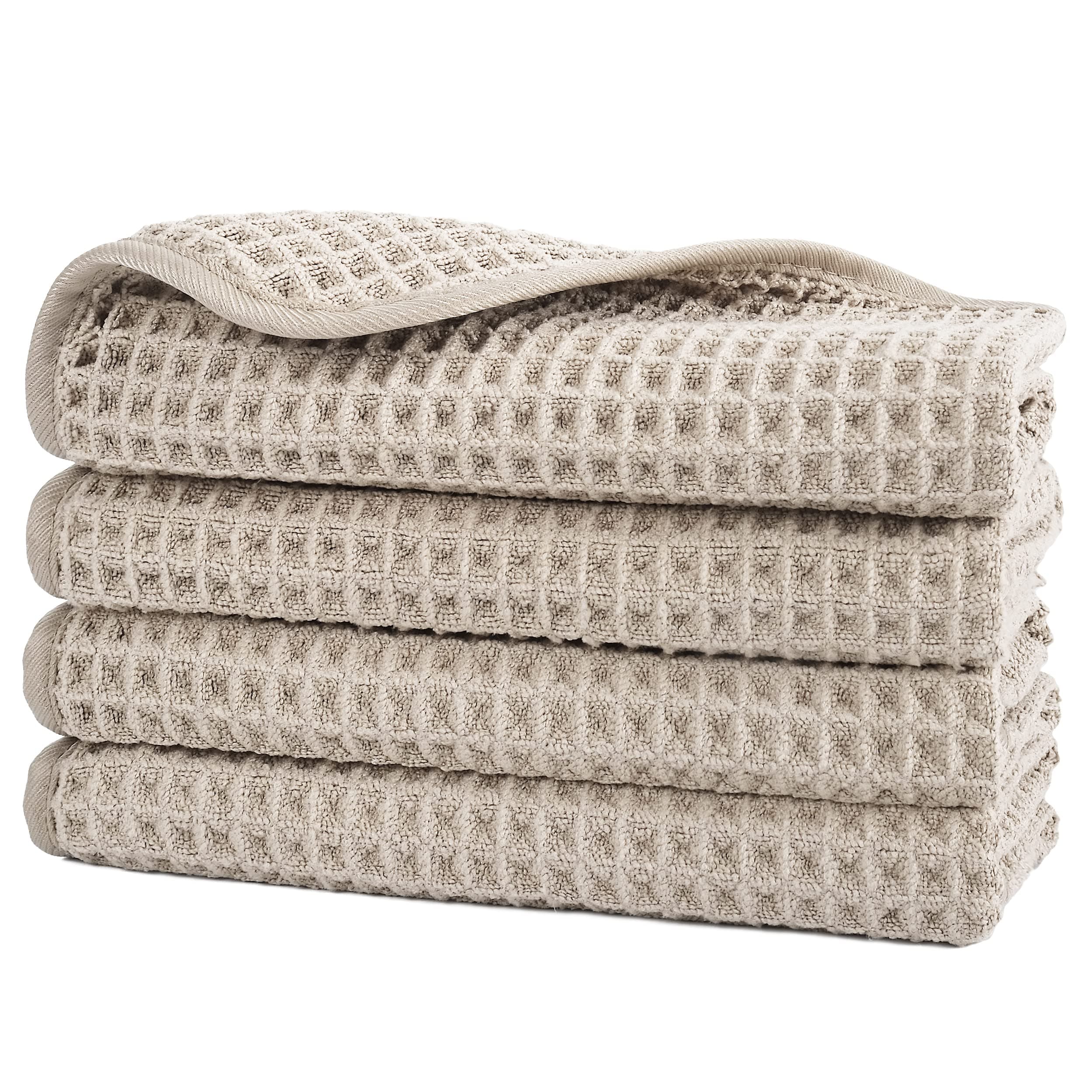 POLYTE Microfibre Lint Free Washcloth Face Towel, 33 x 33 cm, 4 Pack (Beige, Waffle Weave)