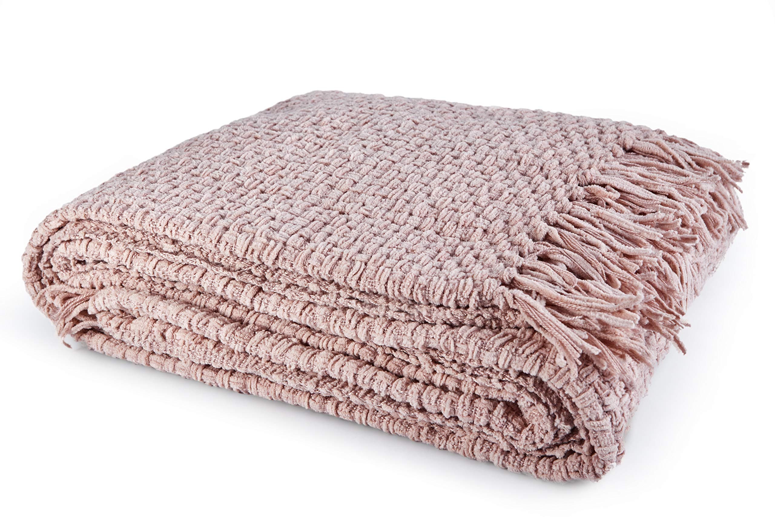 Luxury Chunky Chenille Knitted Sofa/Bed Throw Blanket (127cm x 152cm (50" x 60"), Blush)