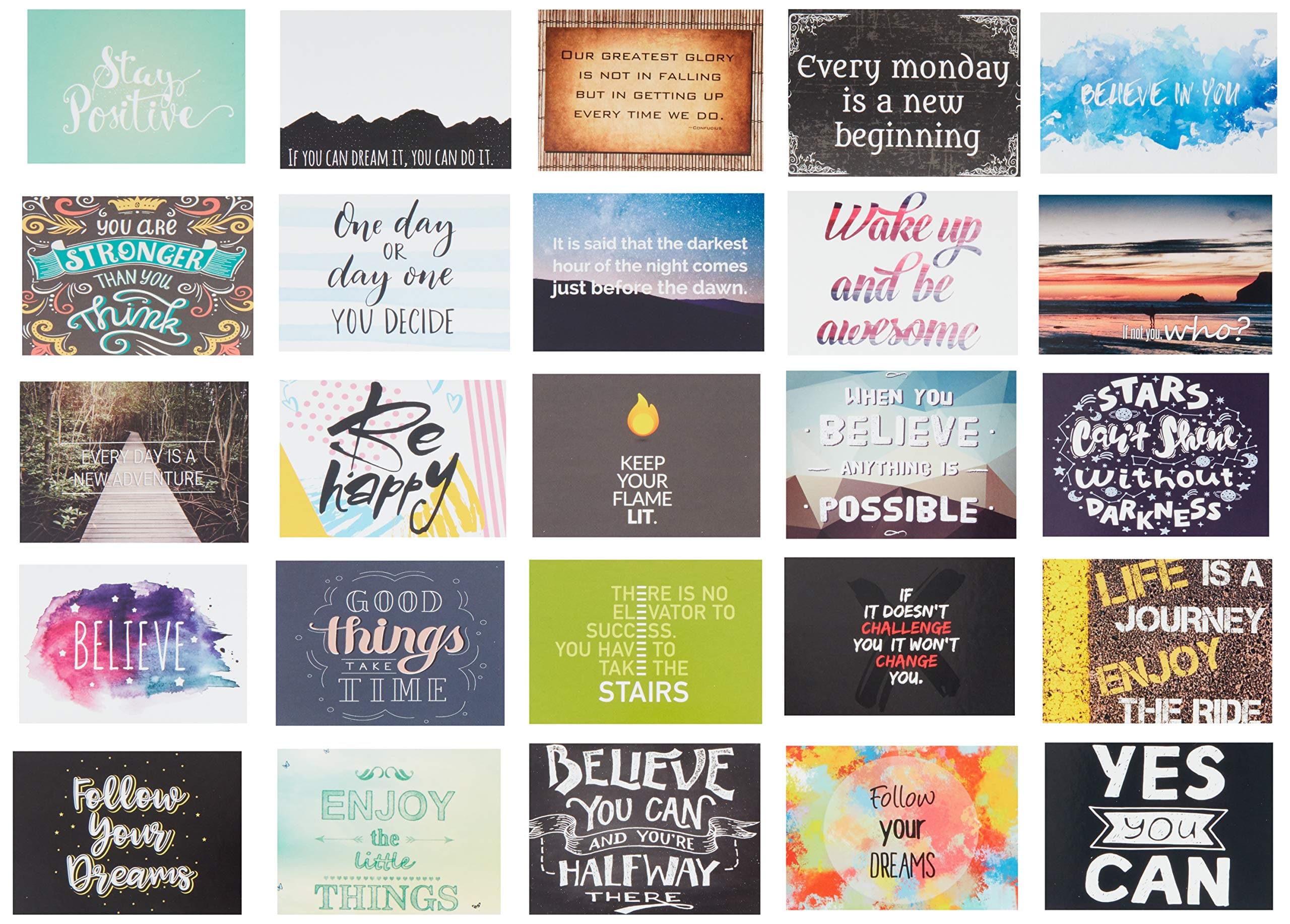 Inspirational & Motivational Mini Color affirmation Note Cards flat 2.5 x 3.5 set of 50
