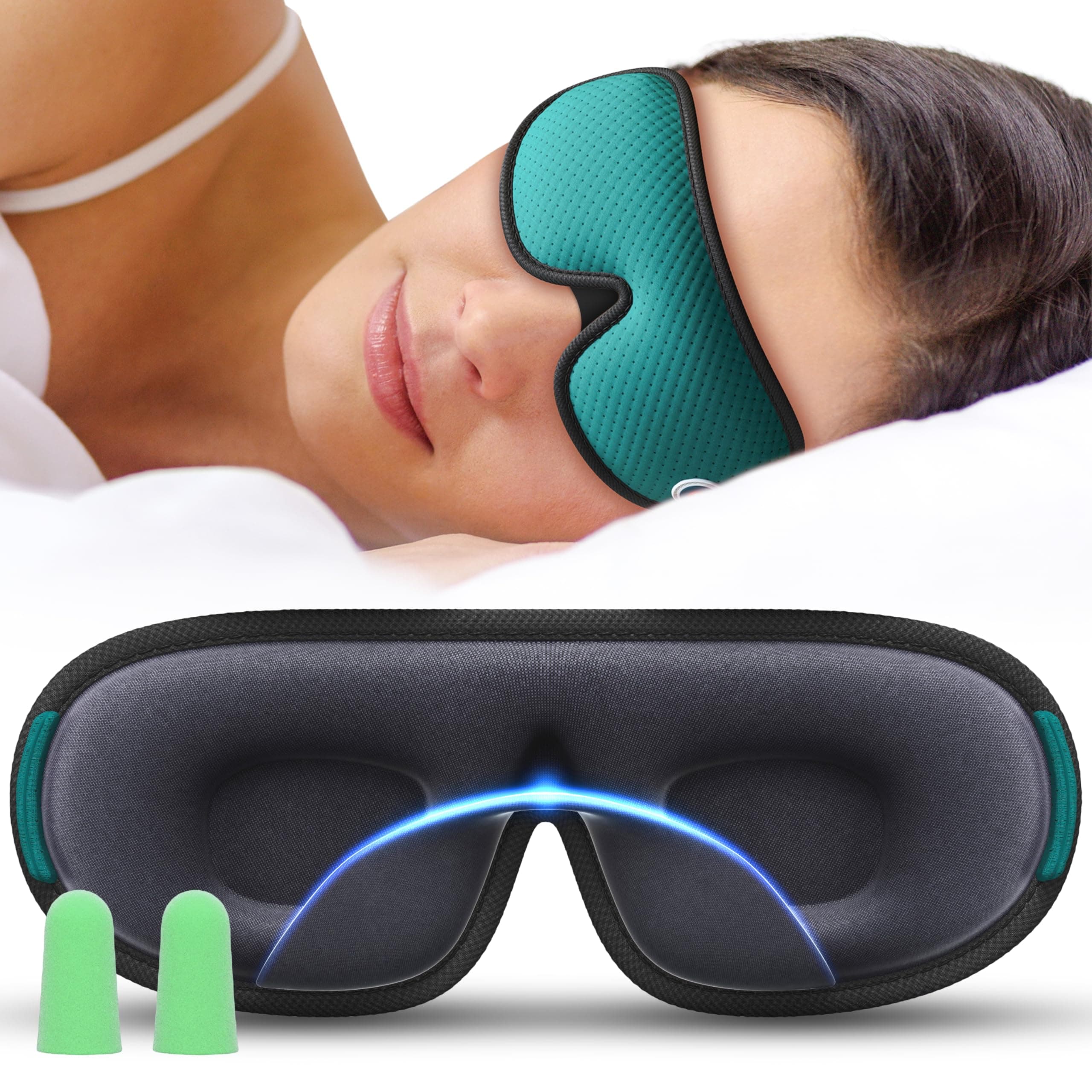 Cotton Sleep Mask with 3D Eye Memory Foam - Travel Sleeping Mask for Women and Men with 2 Ear Plugs and Storage Bag - Blackout Light Blocking