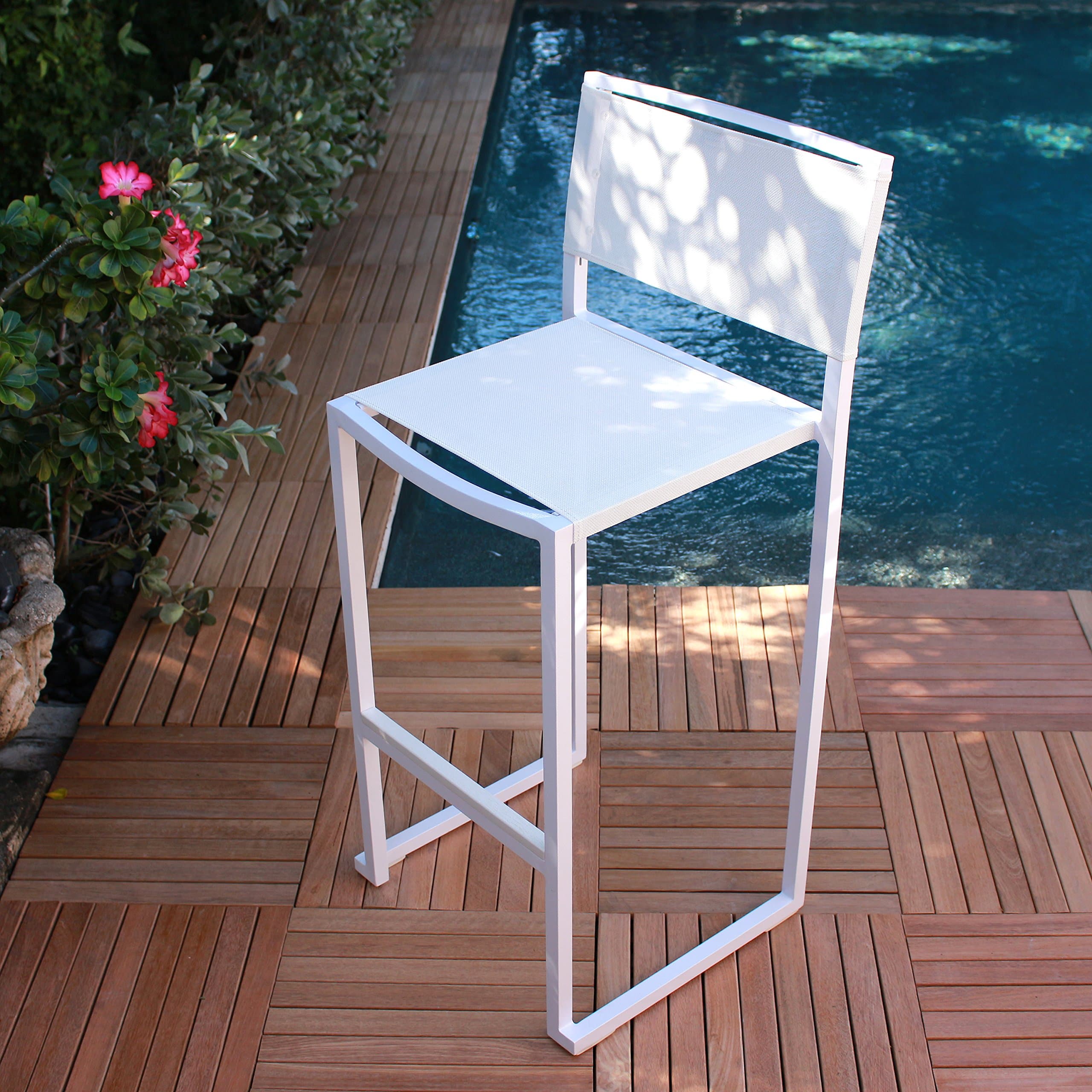 Pure Collection Set of 4 Stacking Patio and Garden Barstools in Elegant White Sling Design