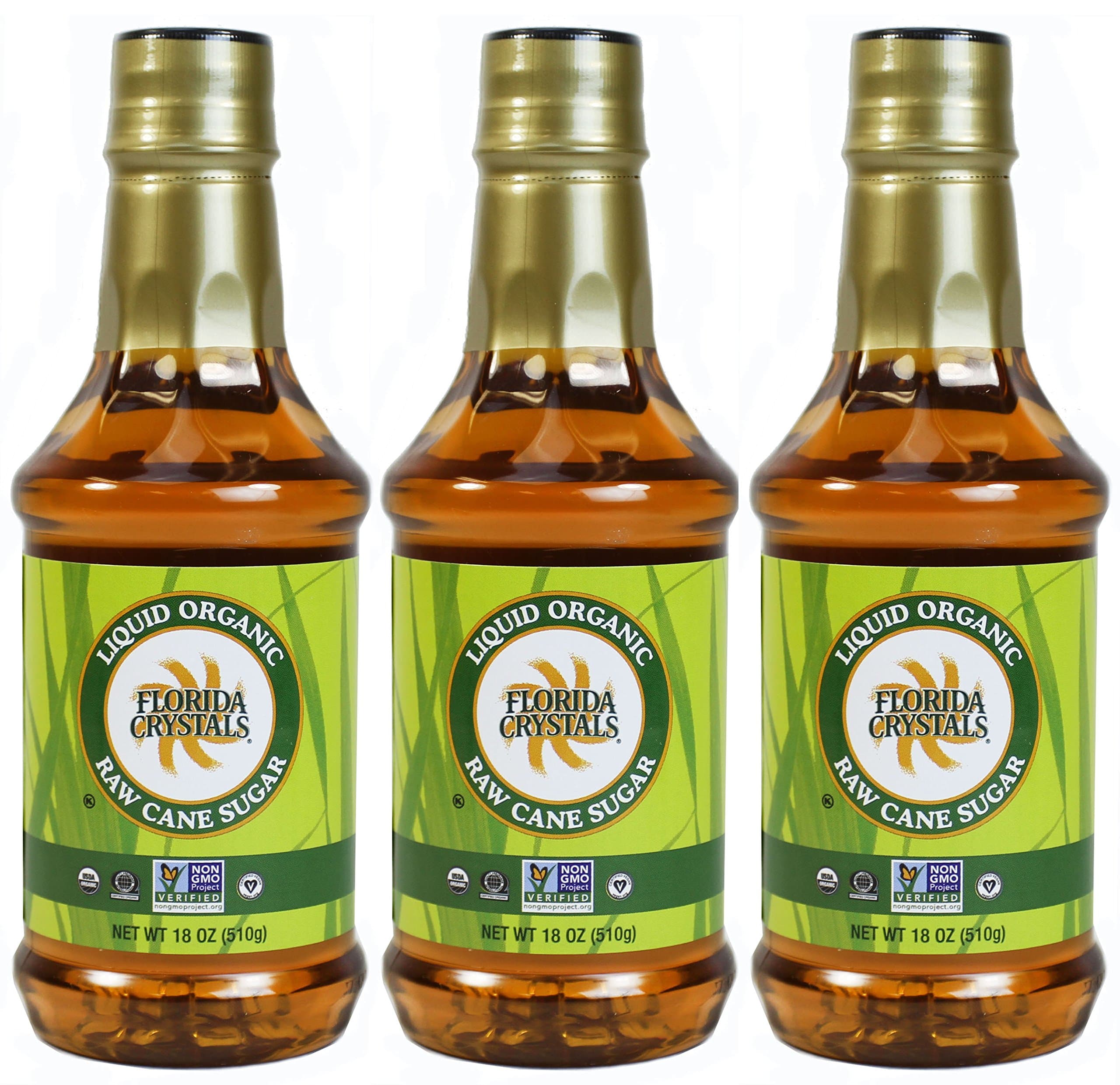 Florida Crystals Liquid Organic Raw Cane Sugar, Liquid Invert Sugar - Vegan Non-GMO Kosher - 18 Ounce Bottle (Pack of 3)