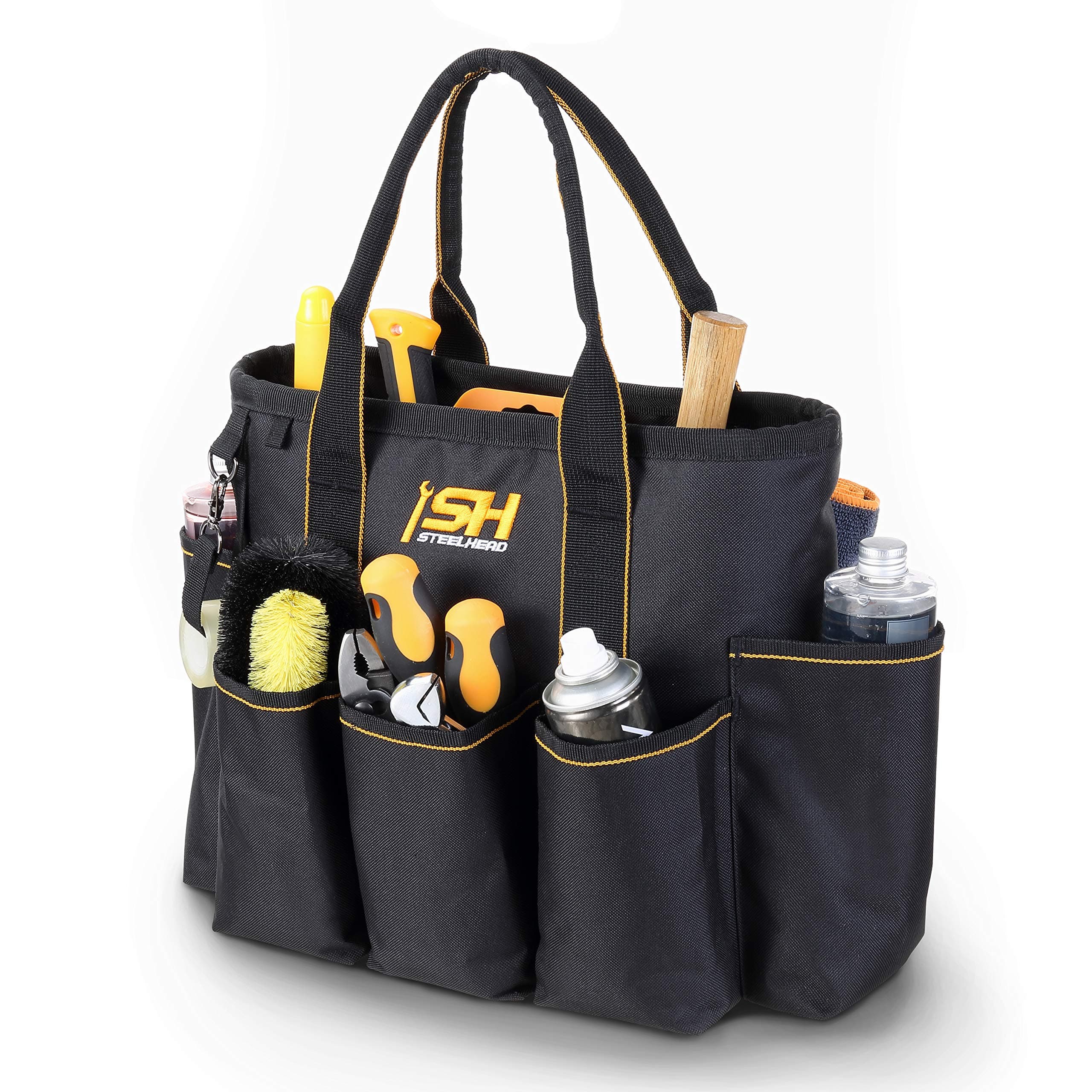 STEELHEAD 14-Inch Open Top Tool Tote Organizer, Heavy-Duty Reinforced Bottom, 16 Pockets, Water Resistant, Quick-Access Tool Attachment, Jobsite Ready: Plumbers, Contractors, HVAC
