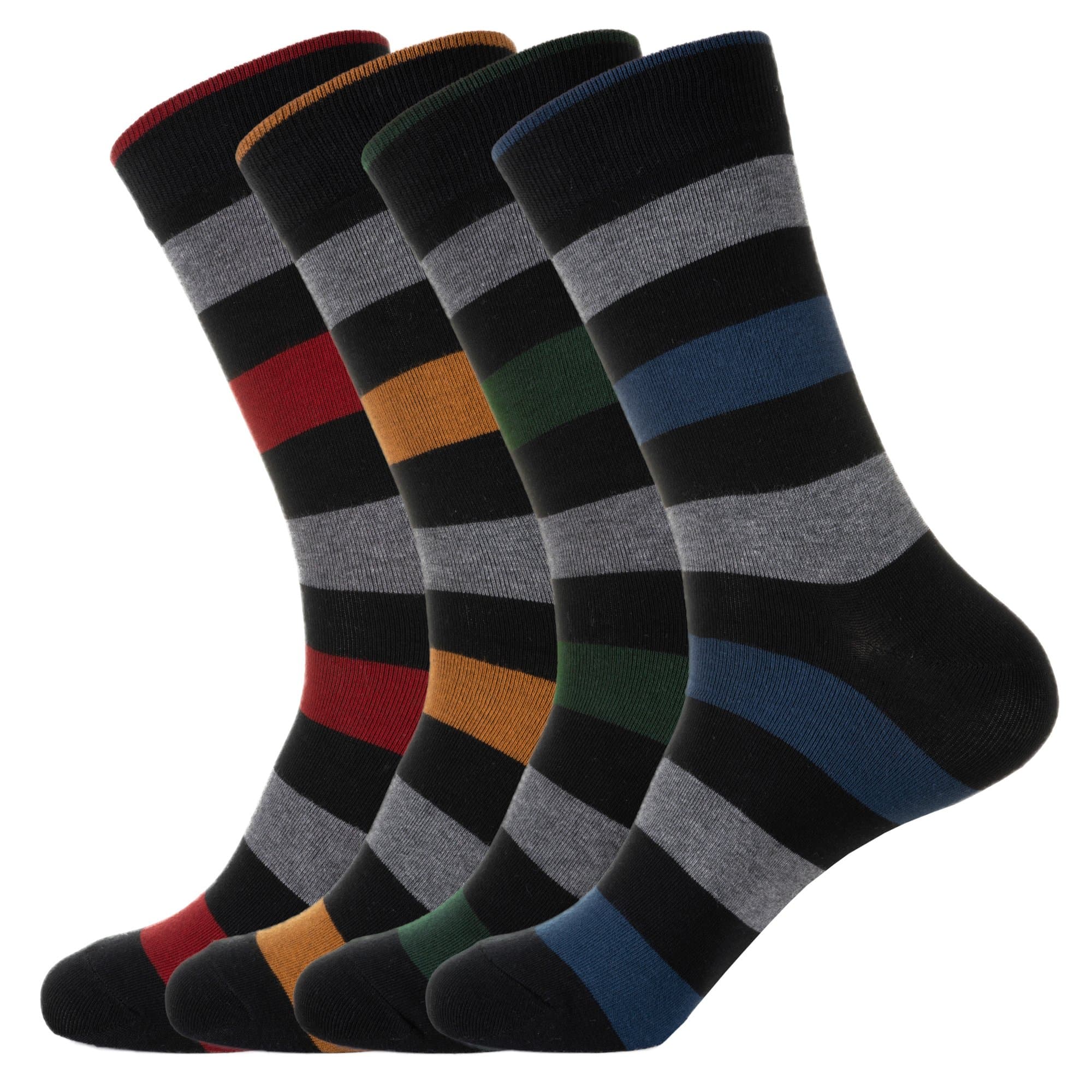 Men's Cotton Dress Crew Socks 4 Pack - Fun Colorful Striped Business Socks Gift for Men, Size 9-12