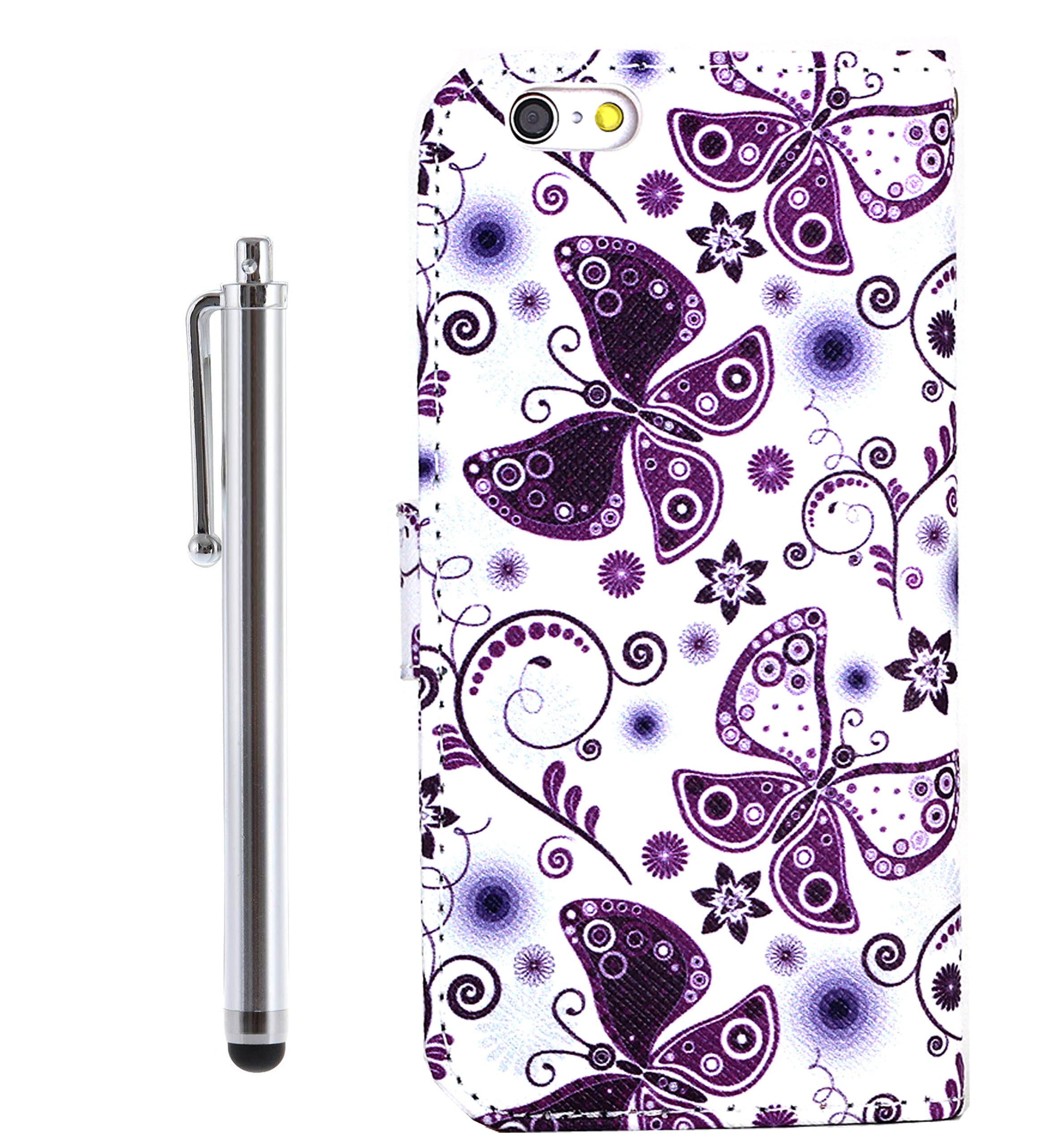 TheLovelyBird PU Leather Folio Stand Wallet Case Cover for iPhone 6 (4.7 inches) + Stylus Pen in Retail Packaging (Butterfly)