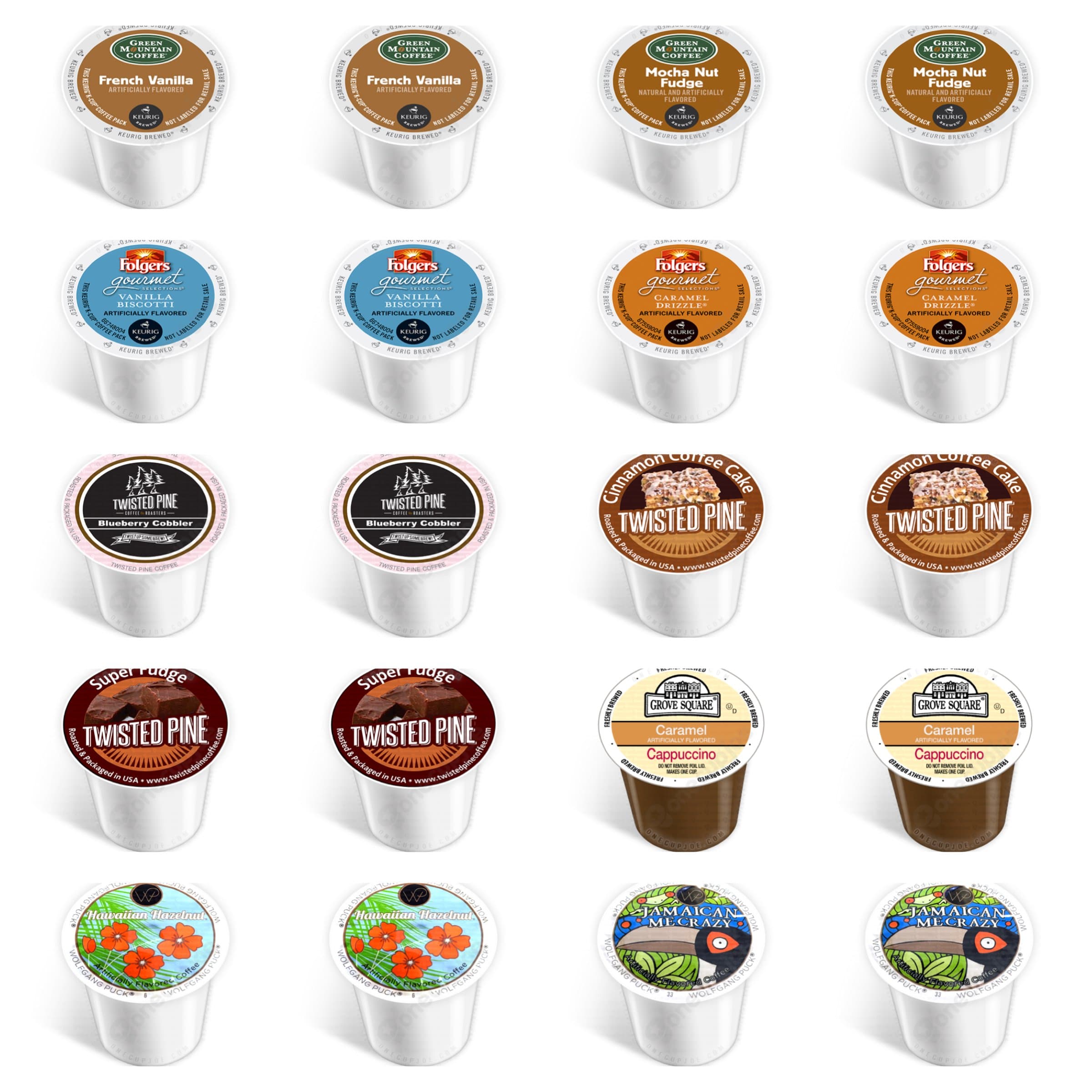 20-count - NEW Flavor Coffee Variety Pack for Keurig 2.0 Brewers - Featuring Caramel Vanilla Cream, French Vanilla, Hazelnut, French Vanilla Supreme, Coconut Mocha, Mocha Nut, Chocolate Glazed, Vanilla Biscotti and Wild Mountain Blueberry