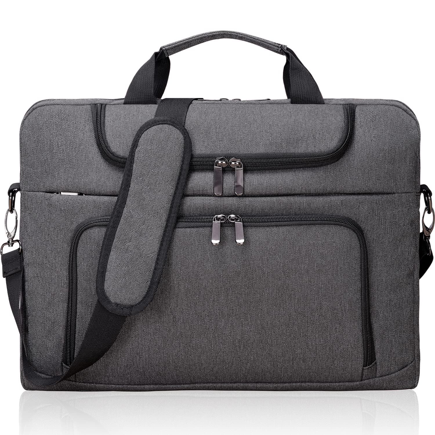 BERTASCHE 17 17.3 inch Laptop Bag Water-Resistant Computer Briefcase Messenger Bags with Shoulder Straps for Men Womens Business Travel, 17 17.3 inch, Deep Grey