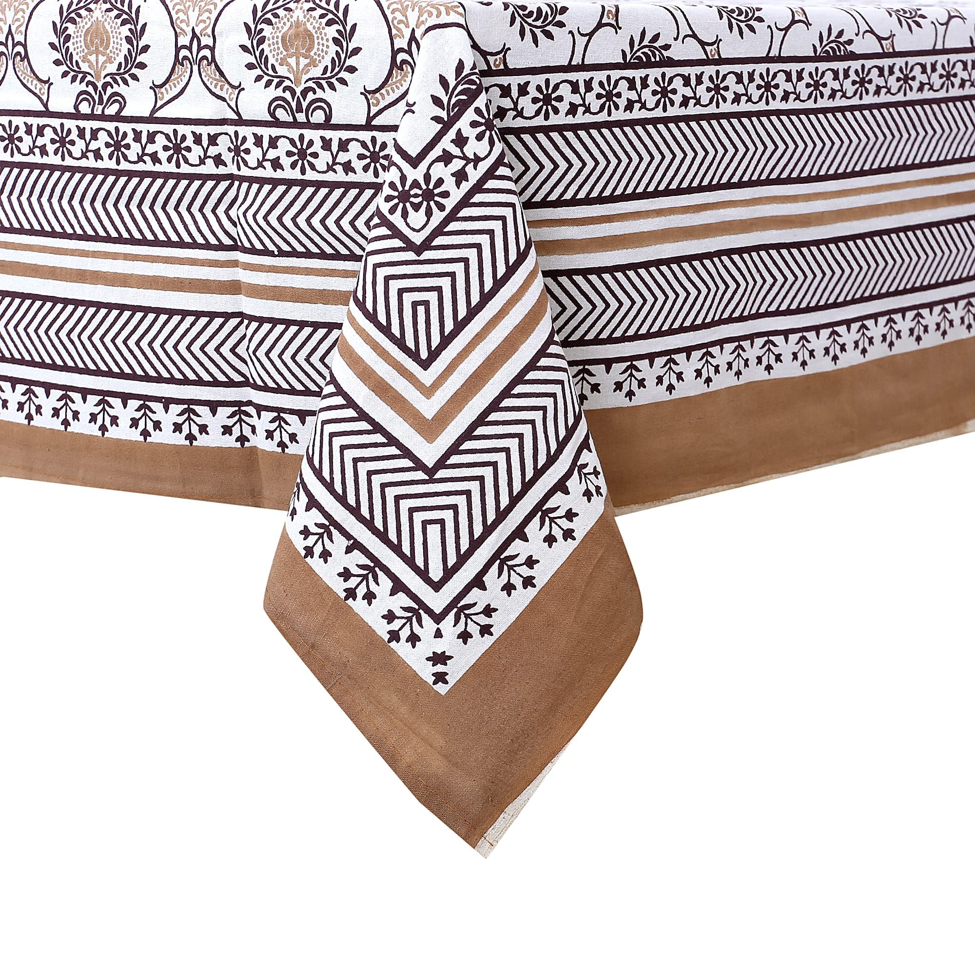 Table Cloth, Rectangle, Cotton,145 cm X 220 cm (Brown and White)