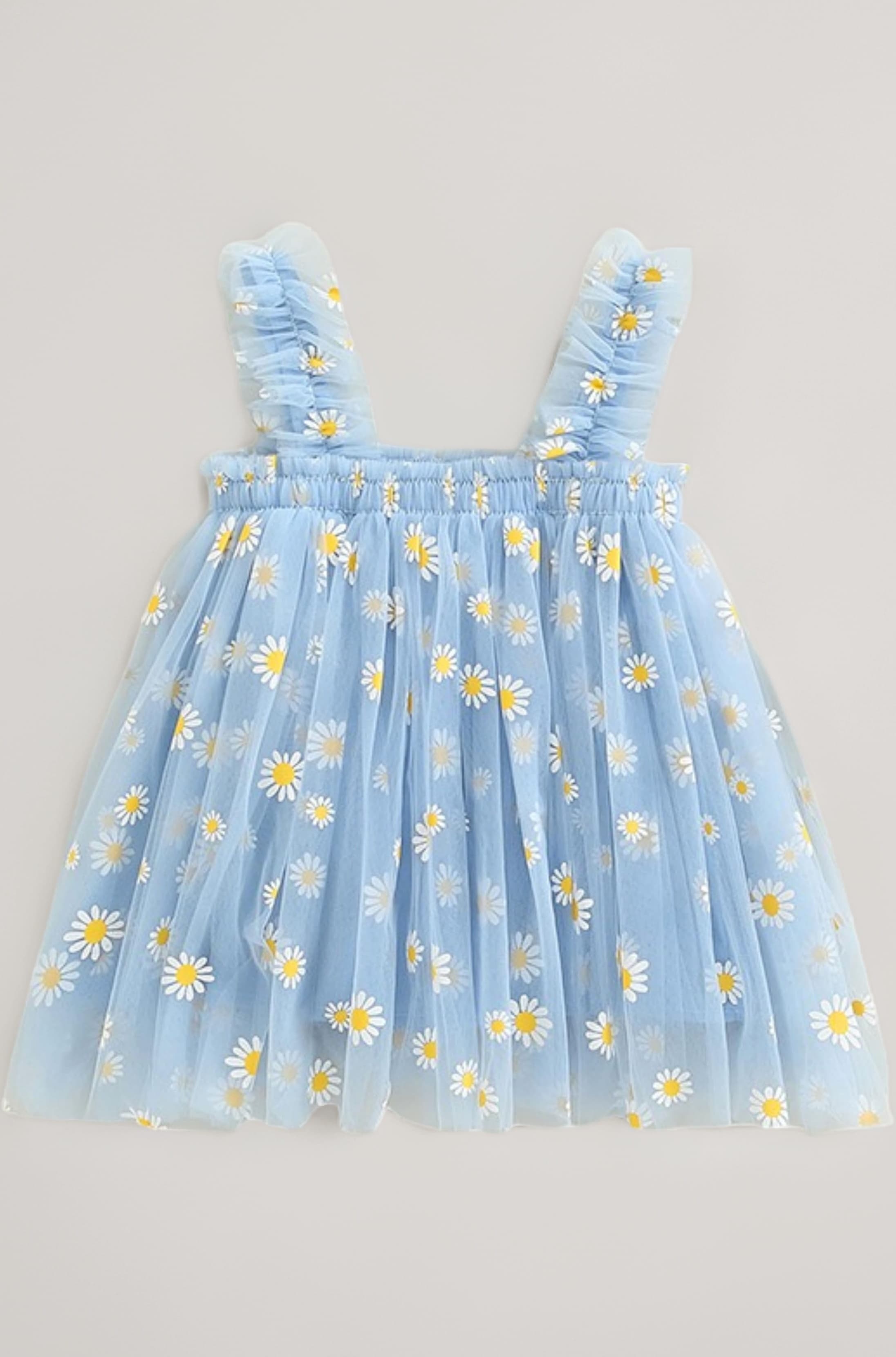 Baby Girls Knee-Length Dress | Frock Cami Strap Flared Printed Net Sleeveless Gown