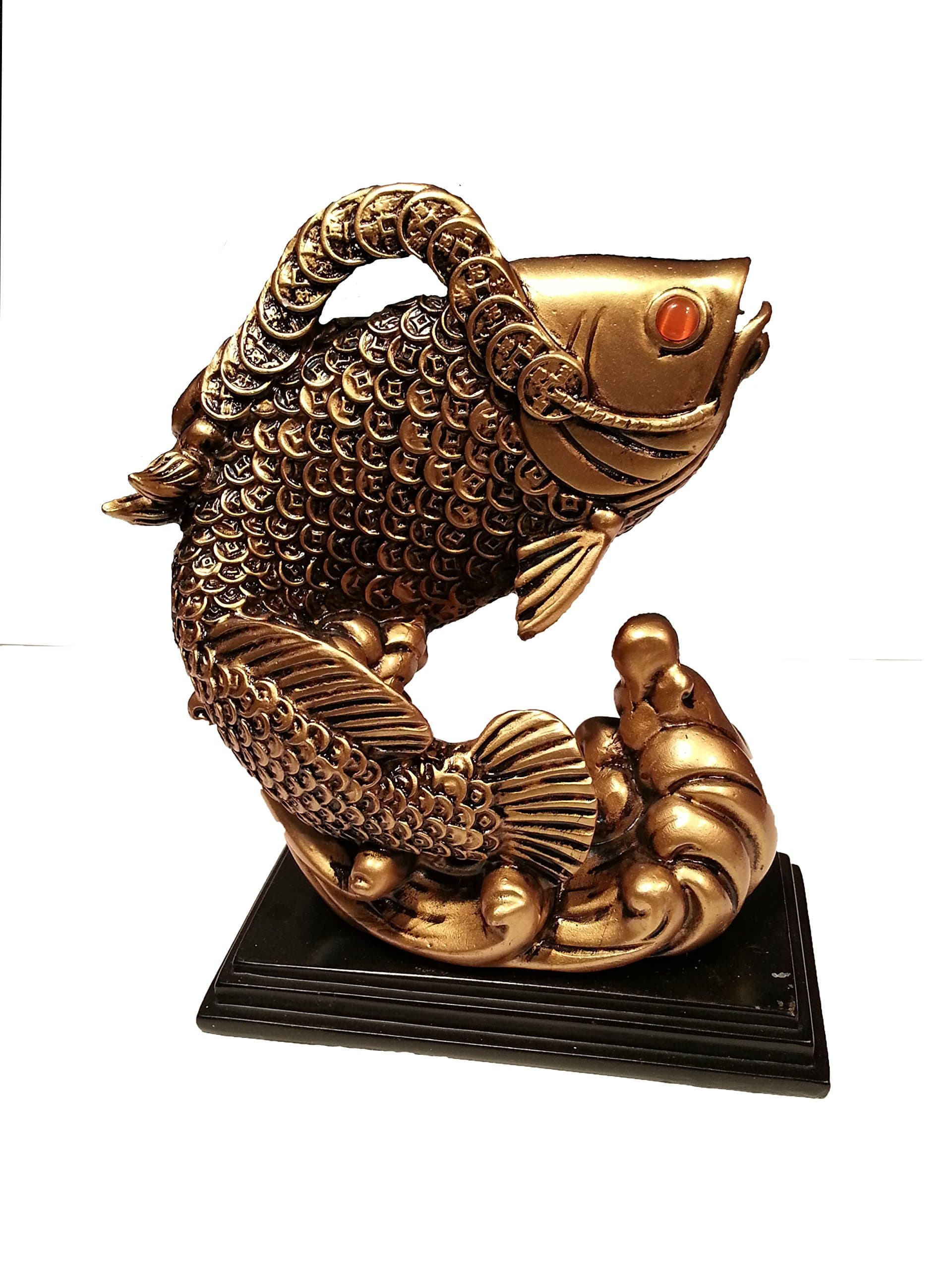 Chinese Feng Shui Product Gold Resin Jumping Fish Bringing Money