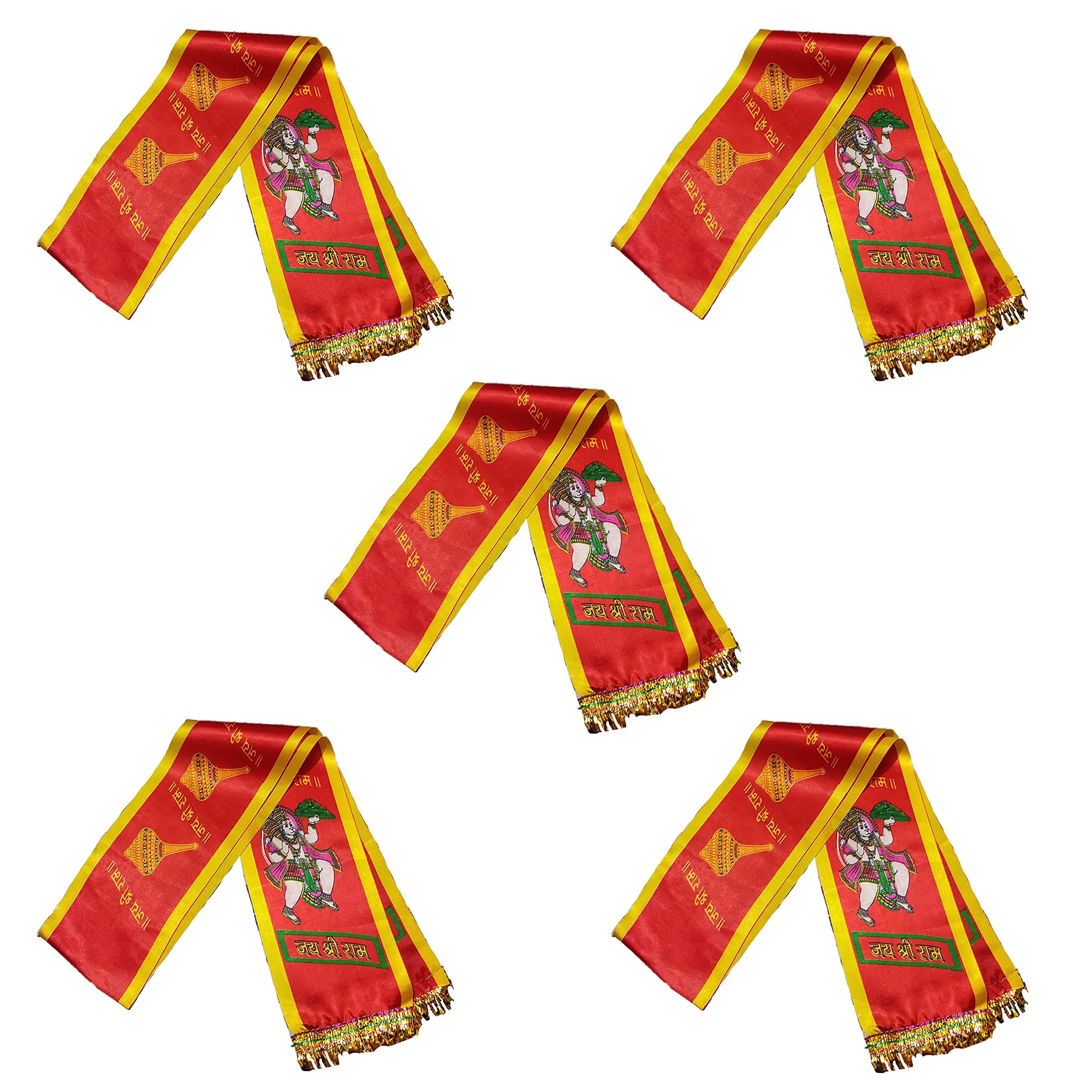 Satin silk Jai shree ram Dupatta | hanuman Patka, stole, scarf | Unisex | Color: Red-Yellow, Size: 13 x 155 cm