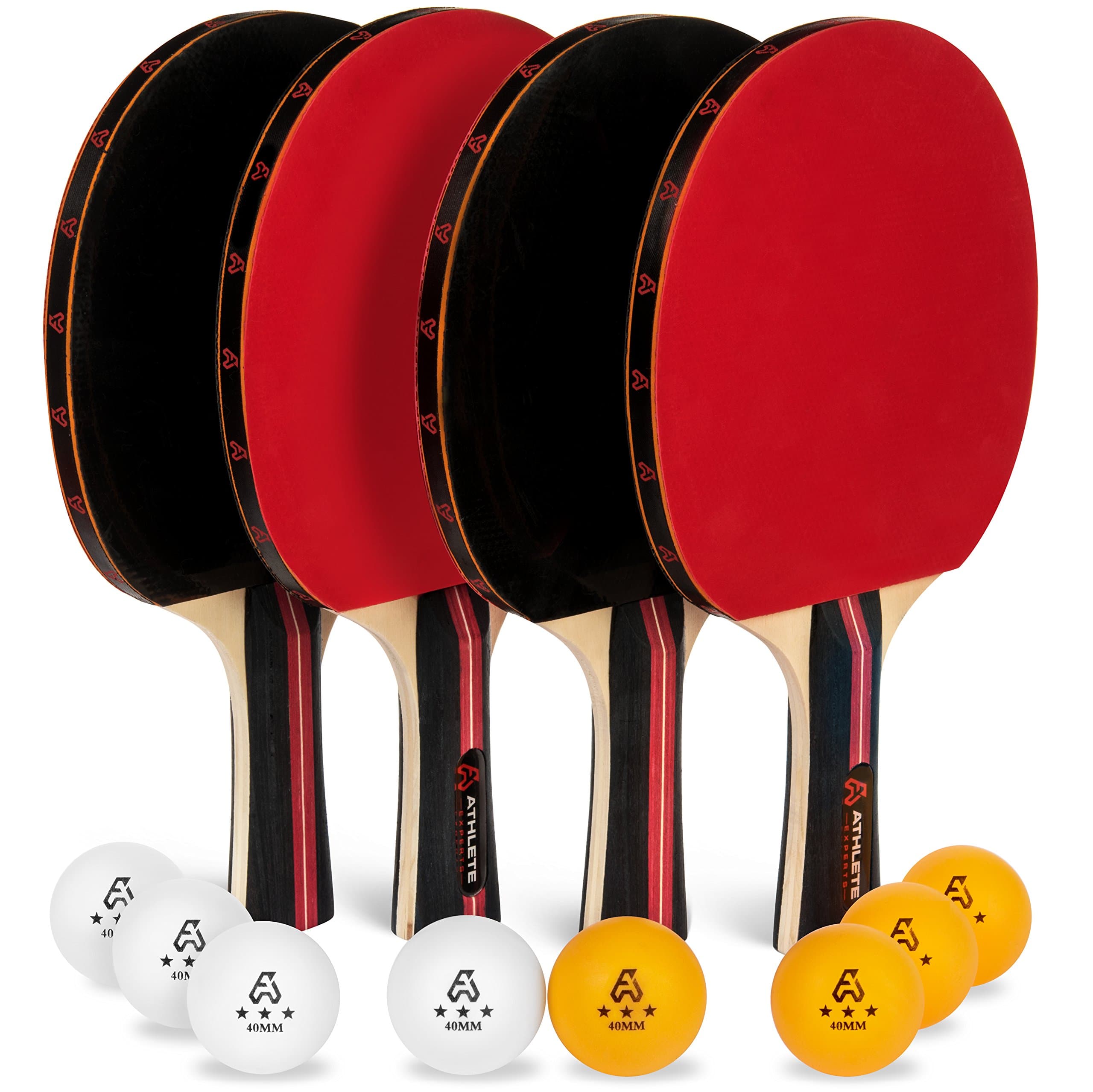 Ping Pong Paddle Set of 4 - Pro Wood Ping-Pong Paddles and 8 Light Regulation Table Tennis Balls - This 4-Player Racket and Ball Kit is the Perfect Indoor Sports Game Gift for Kids or Professional
