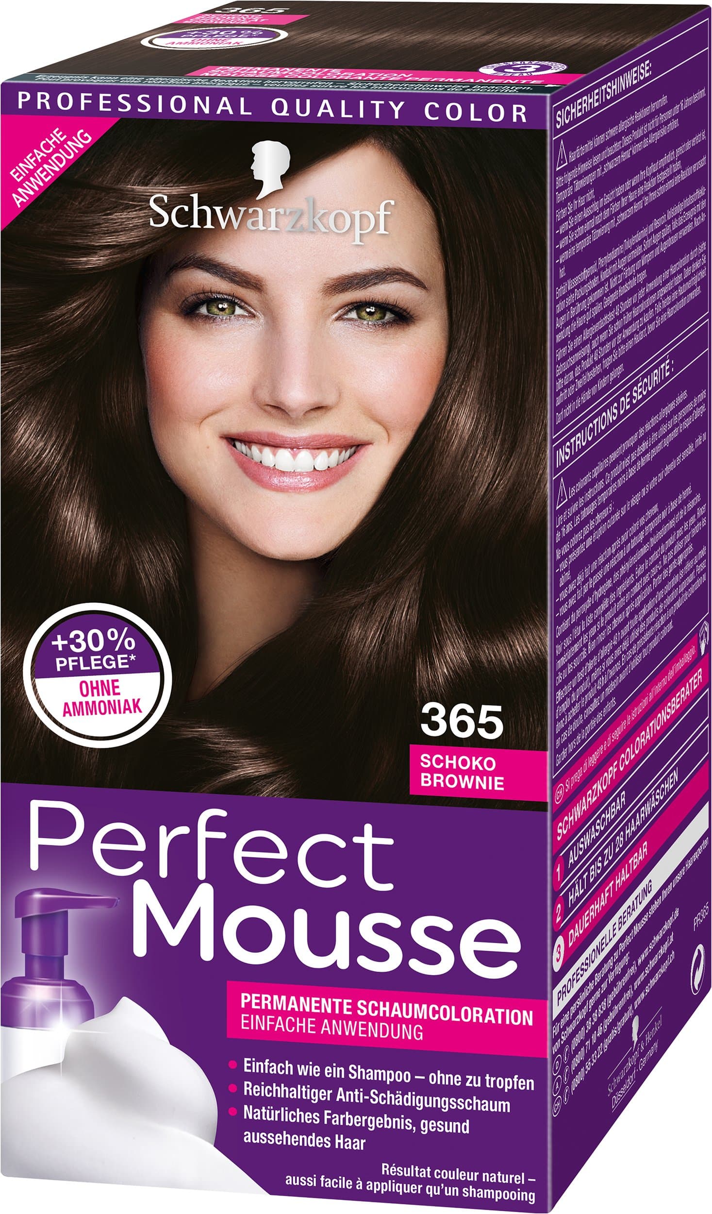 Schwarzkopf Perfect Mousse Permanent Foam Colour 365 Chocolate Brownie Level 3 Pack of 3 x 93 ml
