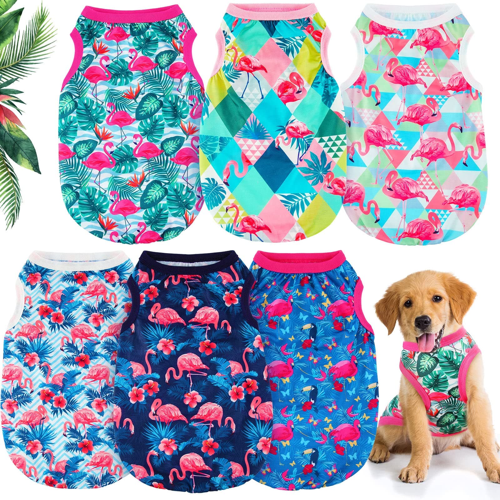 6 Pack Dog Shirts Summer Clothes for Dogs Cute Flamingo Hawaiian Pet Dog Shirt Outfits Sweatshirts Breathable Sleeveless Vest Apparel for Small Medium Large Dog Cat (Medium)