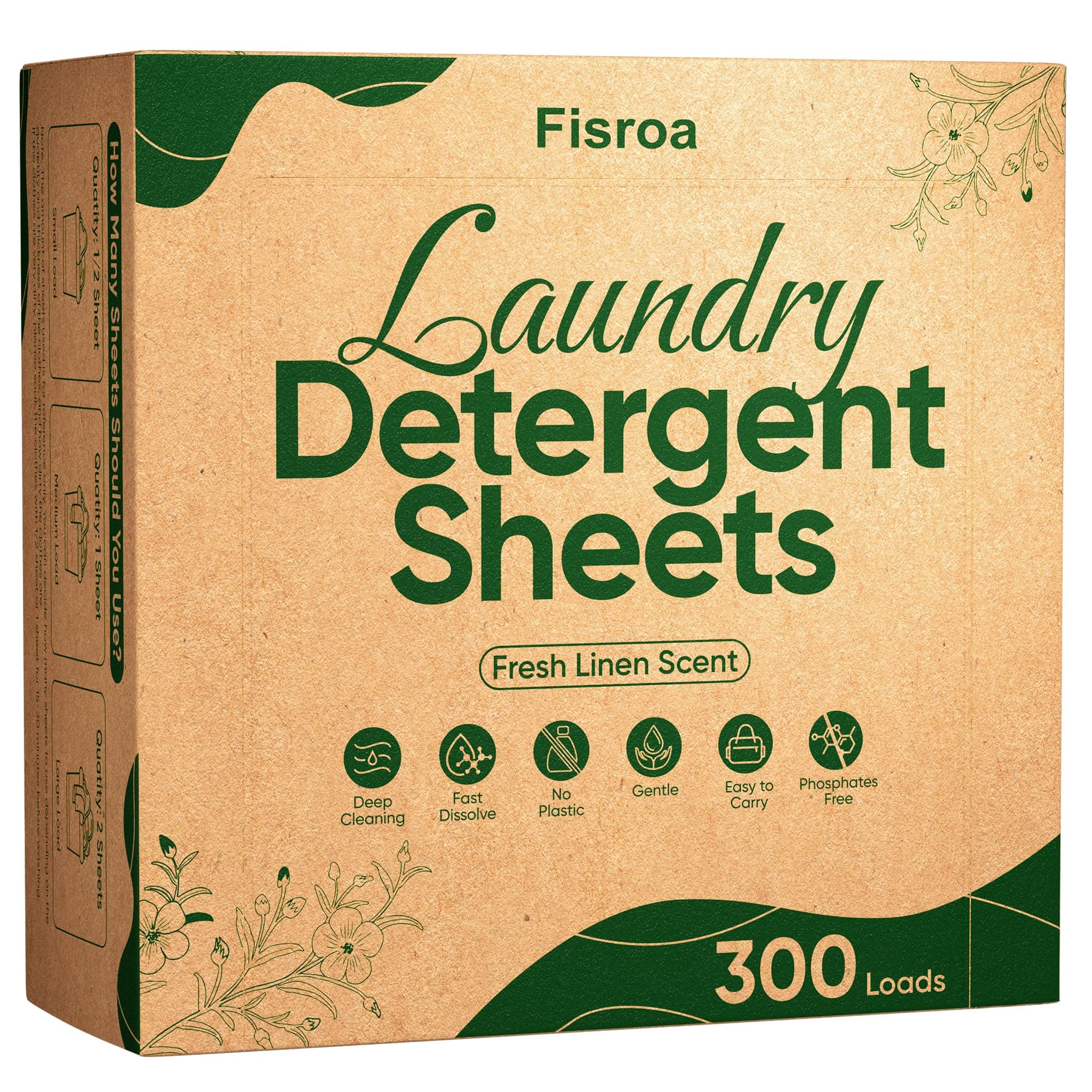 300 Loads Laundry Detergent Sheets Eco-friendly Plastic-Free Power Washing Detergent Sheets Fresh Linen Scent Liquid-less Washer Sheets for Travel Camping Home Dorm