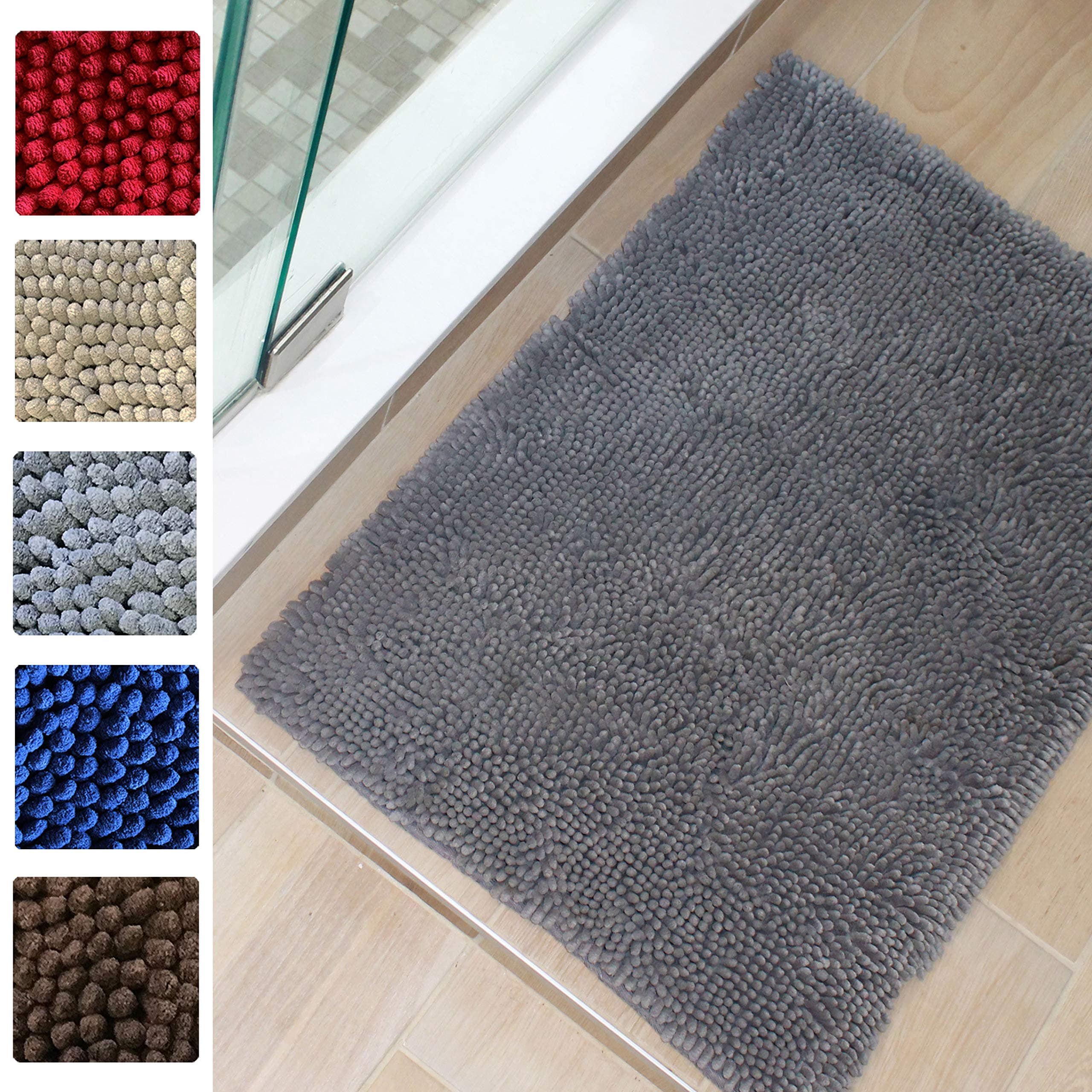 Enthusiast Gear Bath Mat – Shaggy Shower Rug with Water Absorbent Soft Microfibers - Non-Slip & Machine Wash/Dry – Perfect Plush Carpet Mats for Bathroom, Tub and Shower