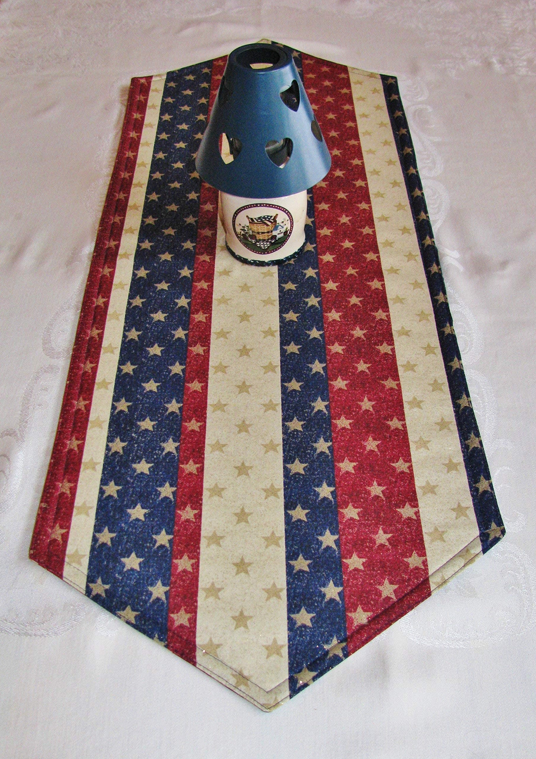 Stars & Stripes Patriotic Table Runner (Various Sizes) Custom-Made Red White Blue Glitter Stars Patriotic Kitchen decor Made in USA