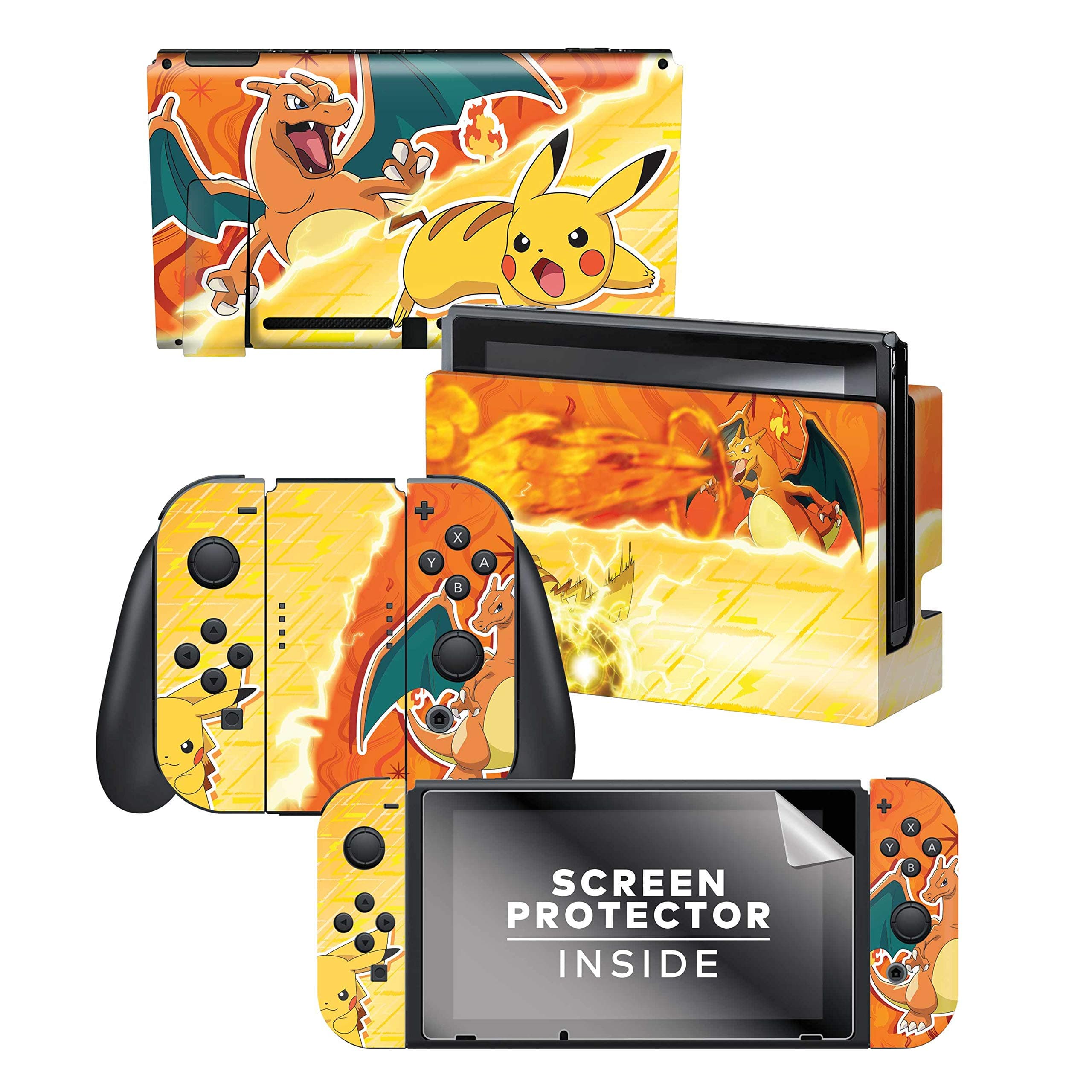 Controller Gear Nintendo Switch Skin & Screen Protector Set - Pokemon - Pikachu Vs Charizard Set 1 - Nintendo Switch
