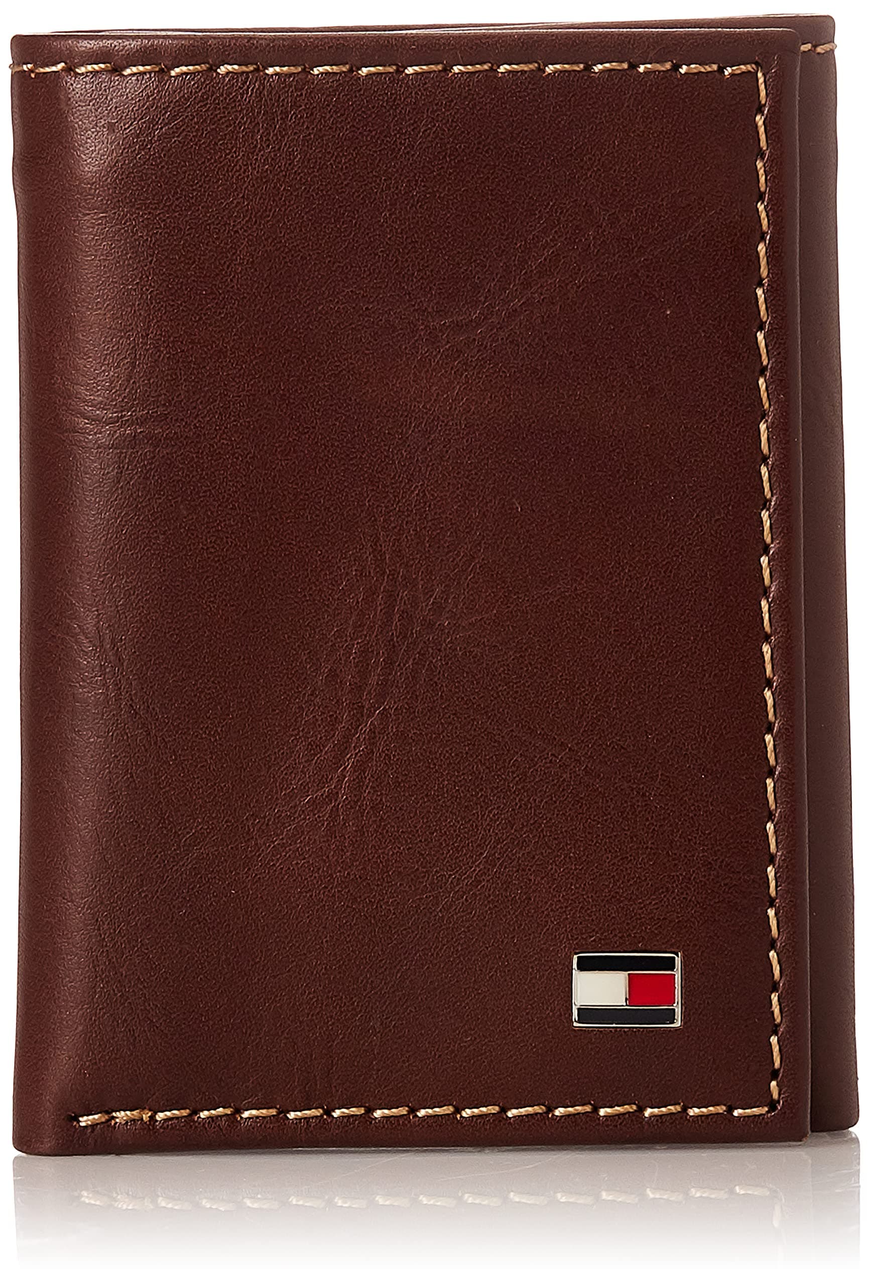 Tommy Hilfiger mens Leather Trifold Wallet, Logan Tan, One Size US