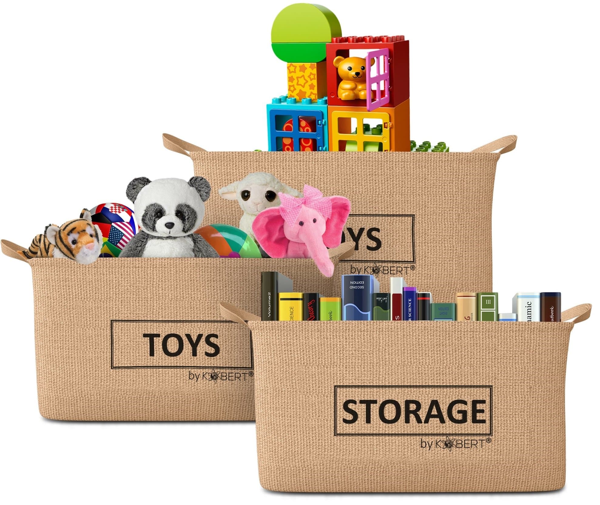 X-Large Jute Storage Bin Toy Basket 20x12x11 inches (3-Pack) [Multi-packs available] Collapsible Box Chest Organizer, Reversible Design, Water-resistant, Great for Living Room, Kitchen, Kids Baby Room