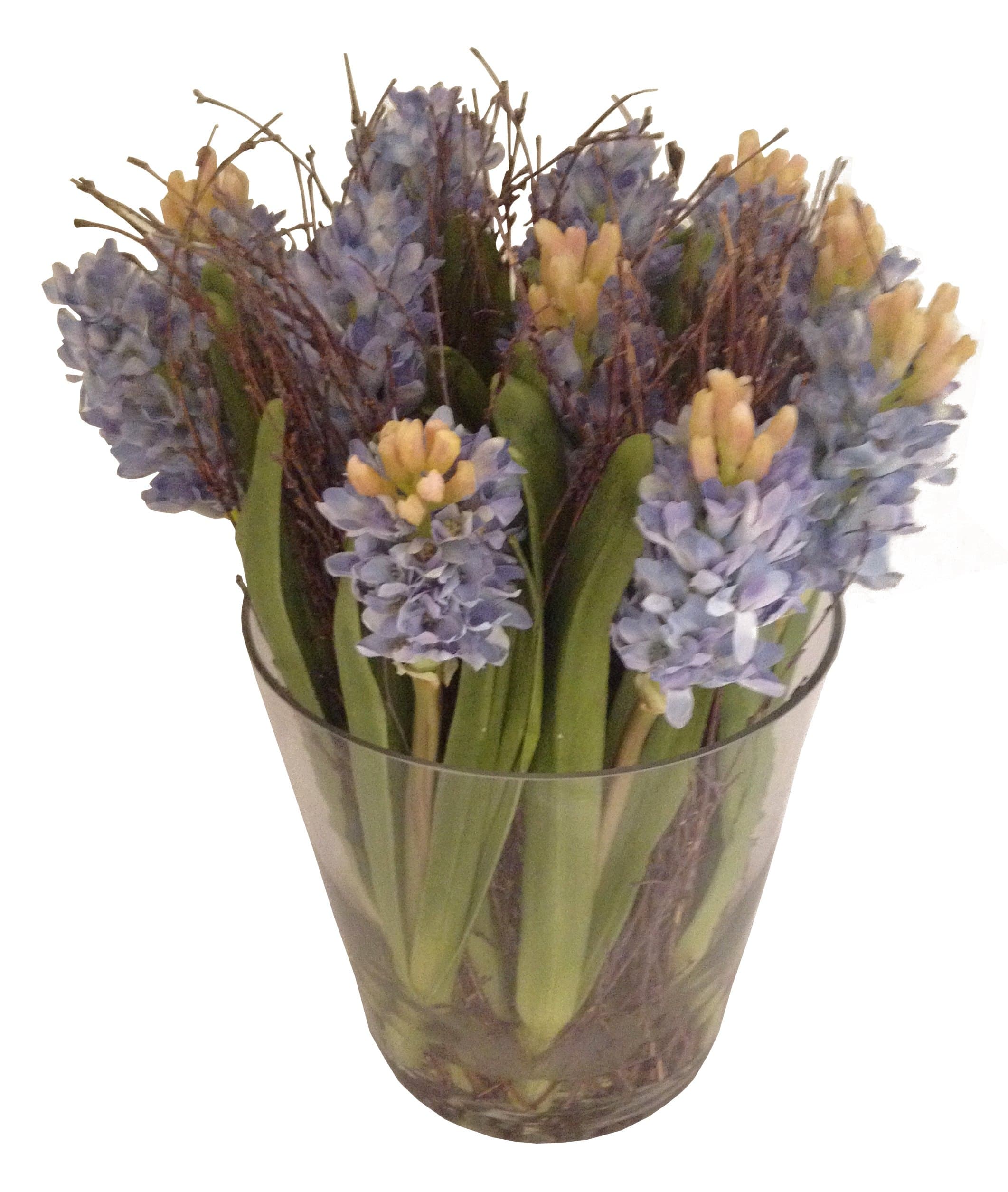 Décor Permanent Botanicals 15-Inch Hyacinth Arrangement in Glass Vase