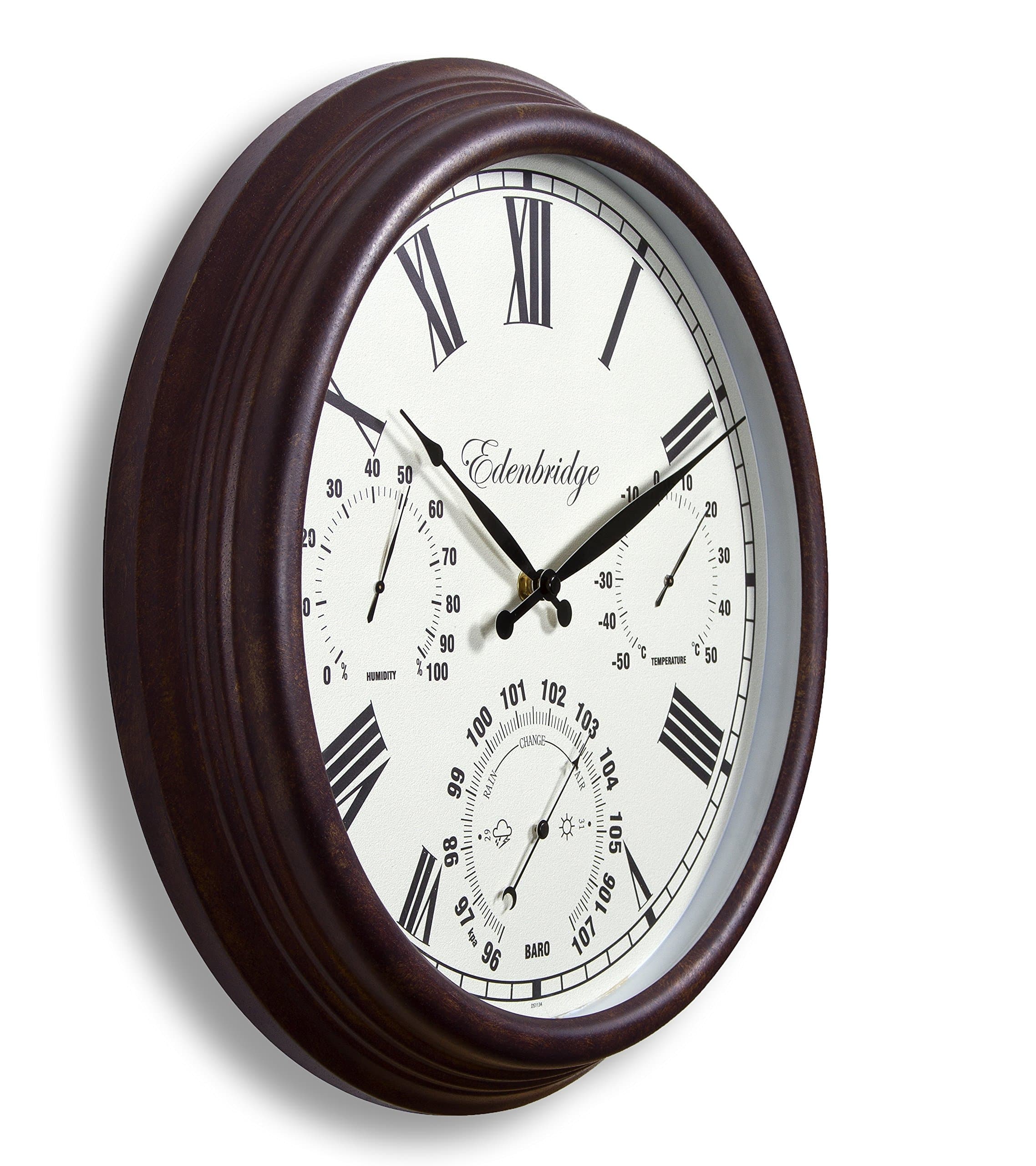 Outdoor Garden Wall Clock Thermometer Humidity Meter Barometer 38cm rust colour