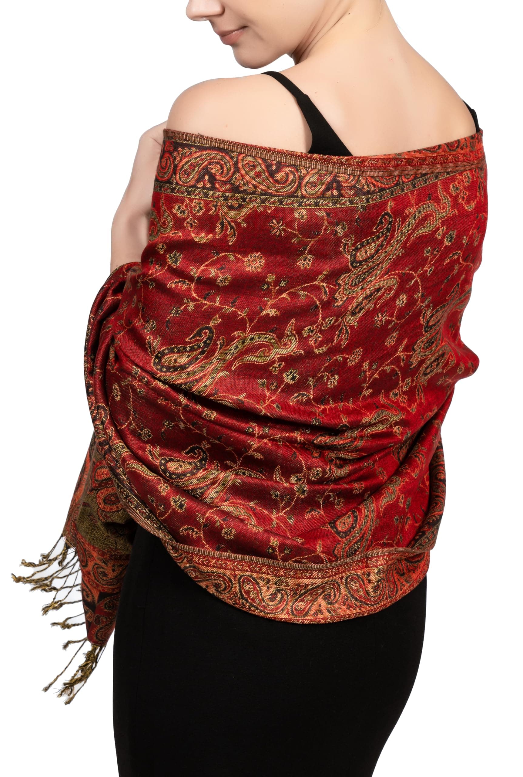 Achillea Soft Silky Reversible Paisley Pashmina Shawl Wrap Scarf w/Fringes