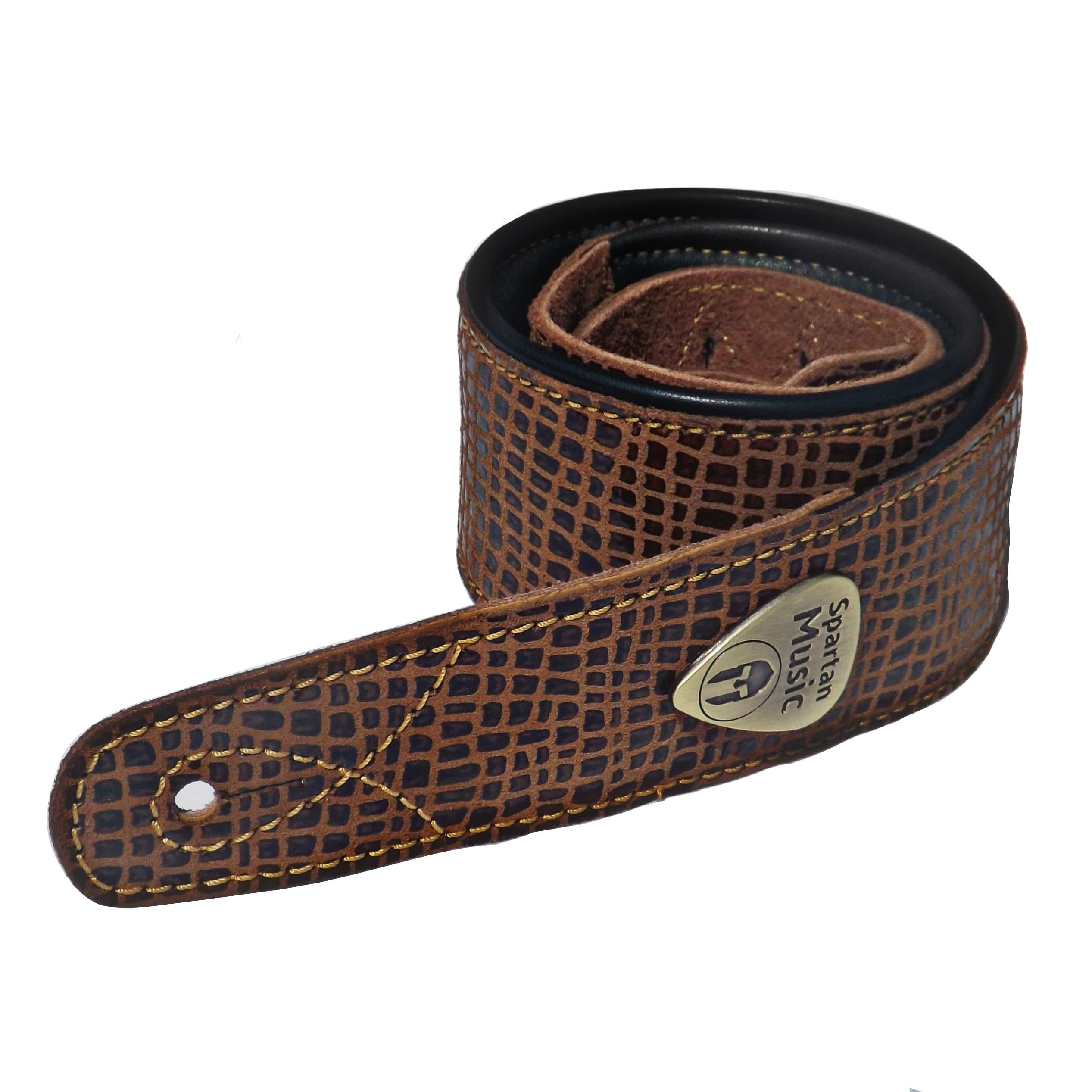 Padded Crocodile/Snake Scale Style Electric/Bass Guitar Strap (Brown)