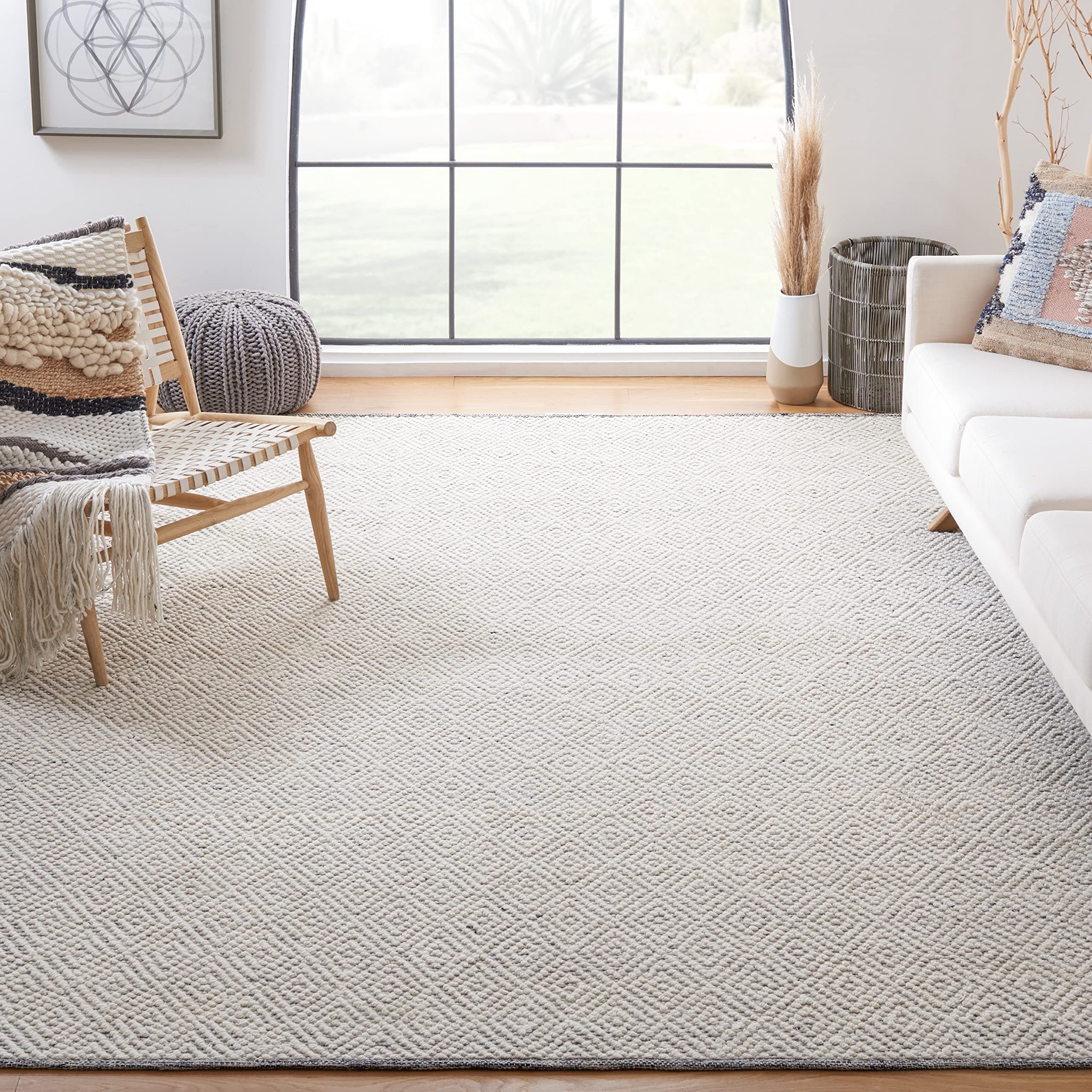 SAFAVIEH Natura Collection Area Rug - 9' x 12', Ivory & Light Grey, Handmade Wool, Ideal for High Traffic Areas in Living Room, Bedroom (NAT503A)