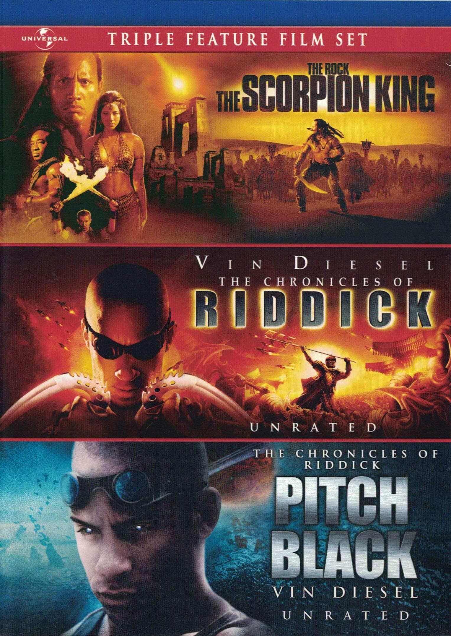 Triple Feature Film Set - The Scorpion King - The Chronicles of Riddick - Pitch Black - DVD
