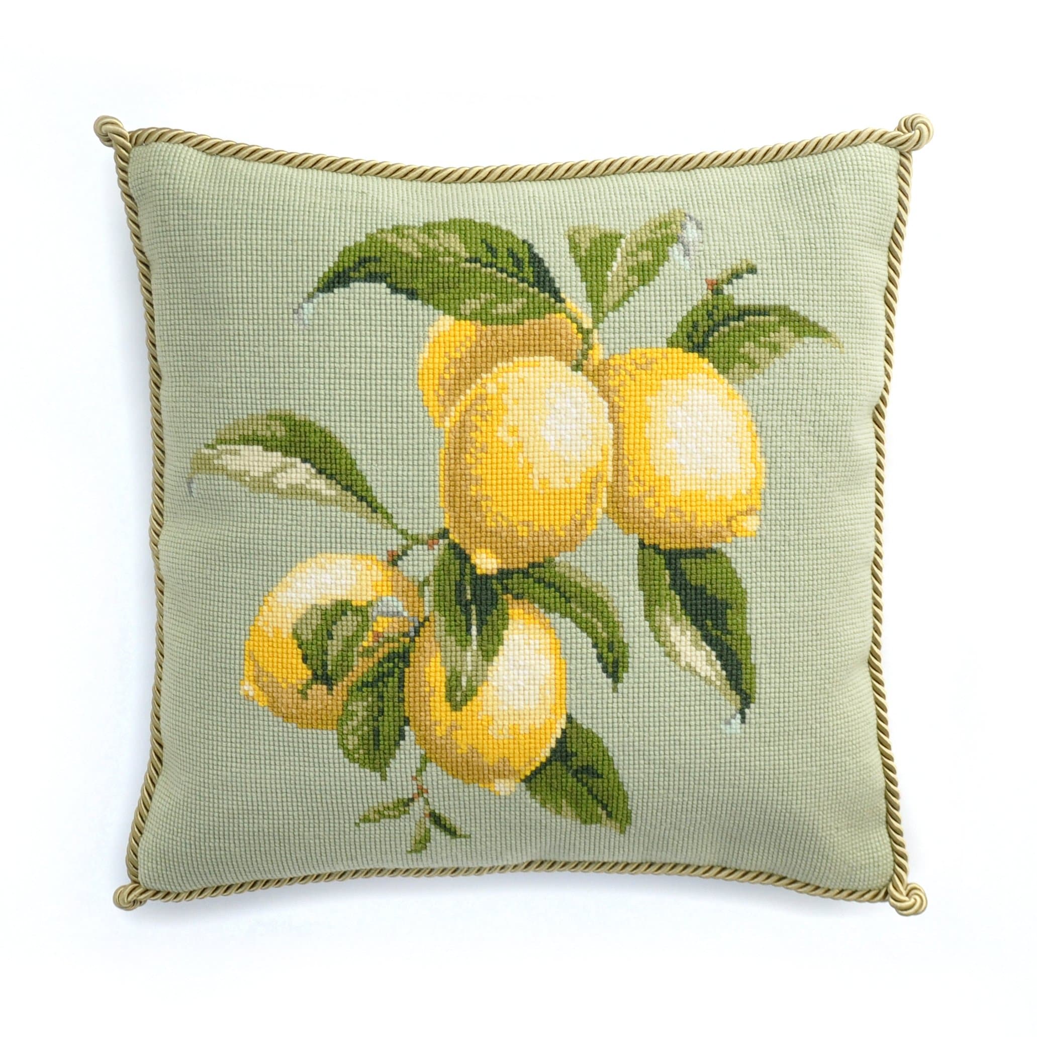 Lemons Needlepoint Kit Elizabeth Bradley Premium English Needlepoint Pillow Project on Pale Green Background with 100% Wool Yarns. Fruits Collection.