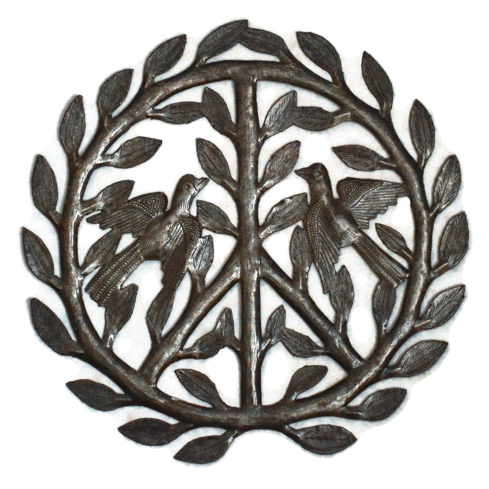 Peace Sign Plaque, World Peace, Decorative Wall Hanging Plaques, Authentic Upcycled Artwork from Haiti, Handmade, Indoor Outdoor,12 x 12 Inches