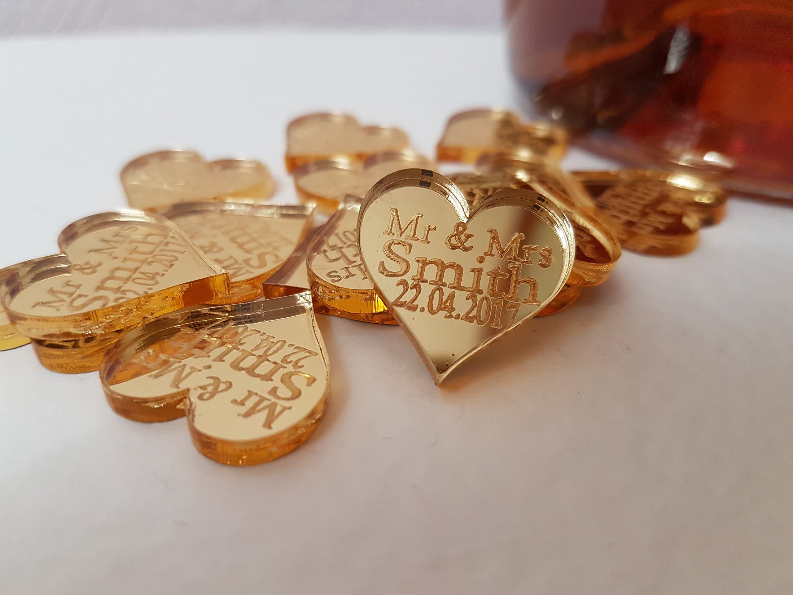 Personalised MR & MRS Love Heart Wedding Table Decorations X 50 (Gold)