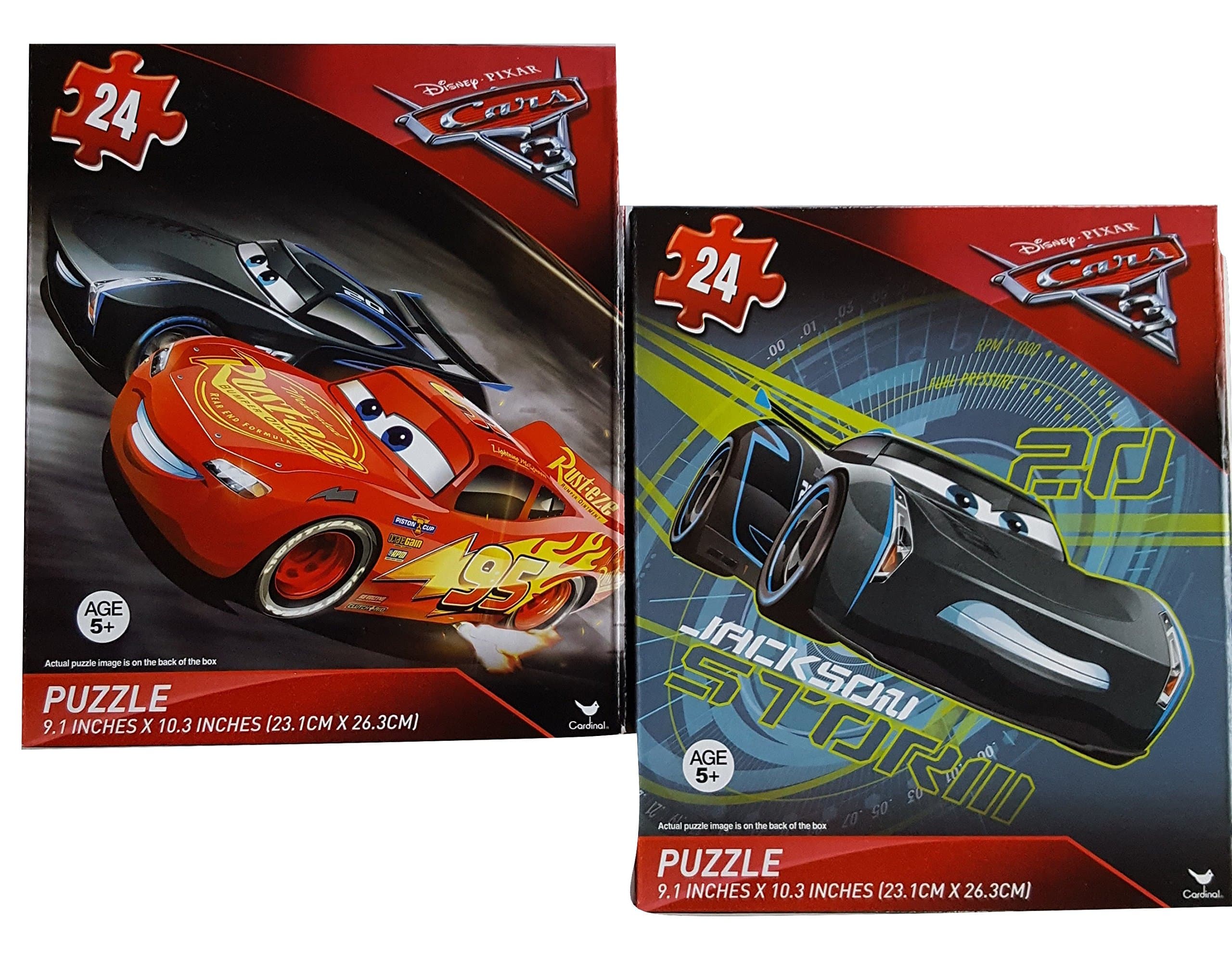 Pixar Cars3- 2 Assorted Puzzles:Lightning McQueen and Jacksow Storm Bundle Set (24 Piece Each)