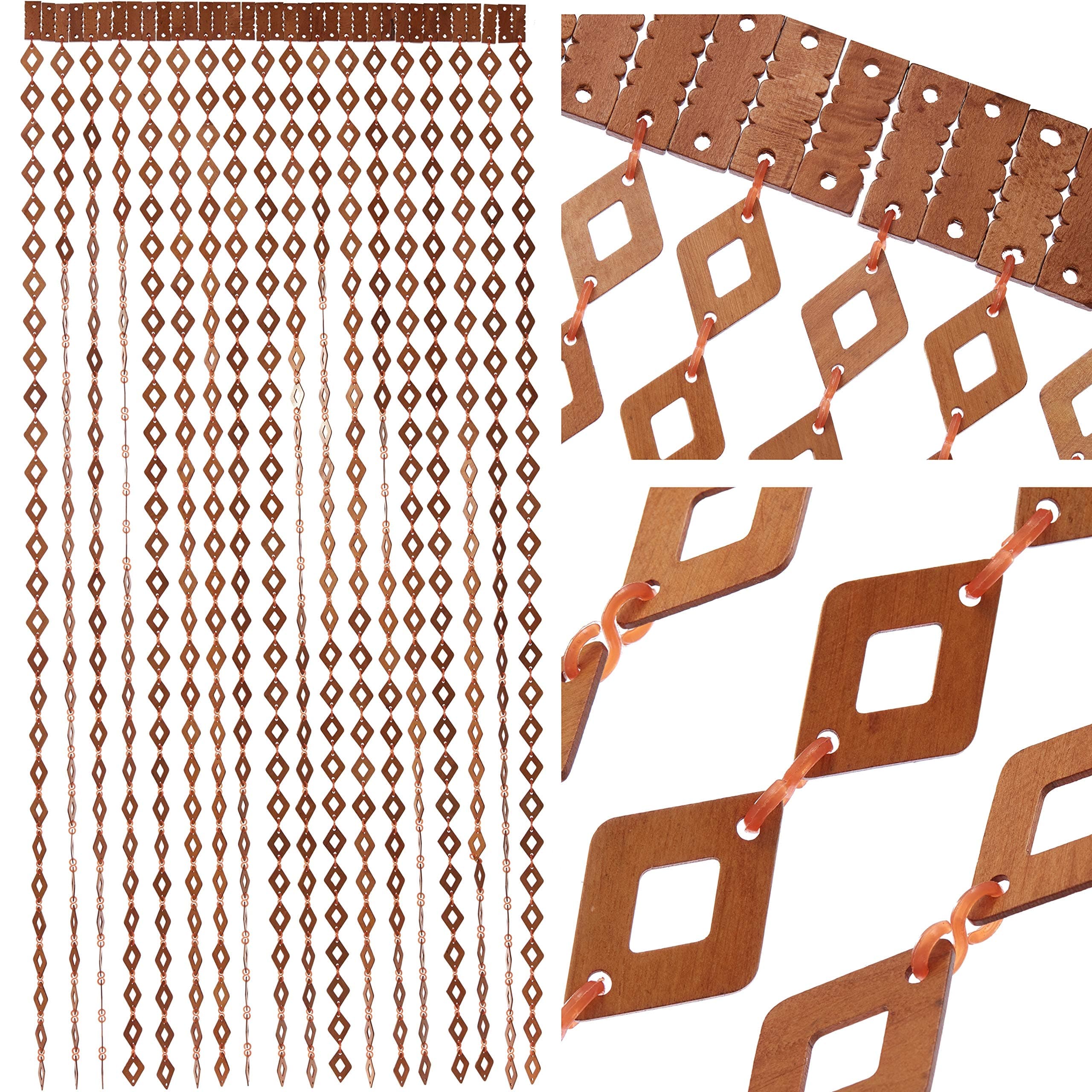 Wooden Door Curtain Screen From Wooden Beads Size - 90 x 200 cm - Handmade Hanging Beaded Door Blinds - Natural Wood Colour - Easy To Install (Style Nr 4)