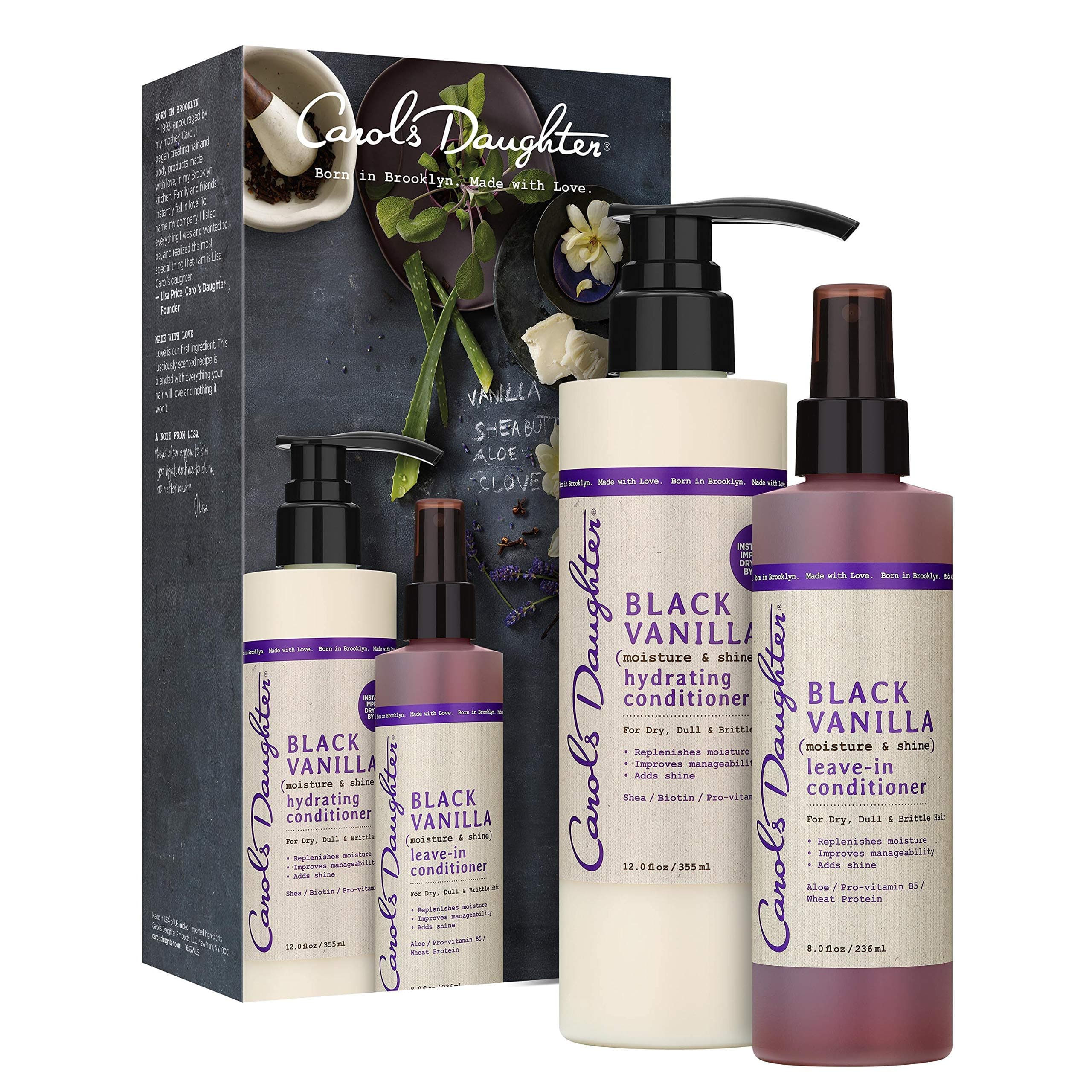 Carol's Daughter Black Vanilla Conditioner Gift Set With Co Wash Conditioner and Leave In Conditioner | for Dry Hair and Dull Hair | With Pro Vitamin B5