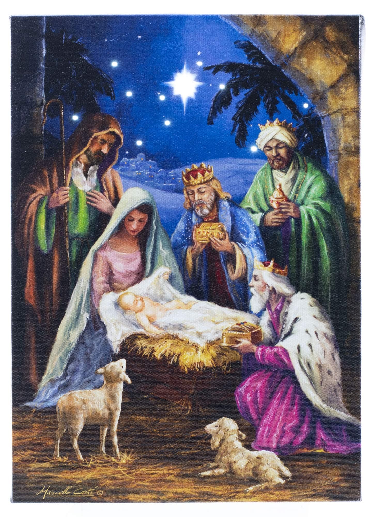 Oak Street Christmas Winter Scenes LED Art 8"x6" Tabletop Canvas Light up Picture 6 Hour Timer (8"x6", O Holy Night Nativity OSW197357)