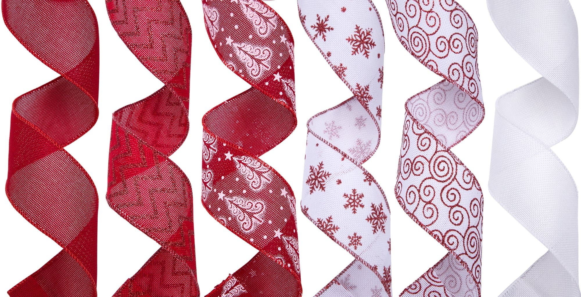 iPEGTOP Burlap Christmas Ribbon, Assorted Wired Gift Wrapping Ribbons DIY Craft Party Decorations, 36 Yards (12 Roll x 3 yd) by 2.5 inch, Red and White