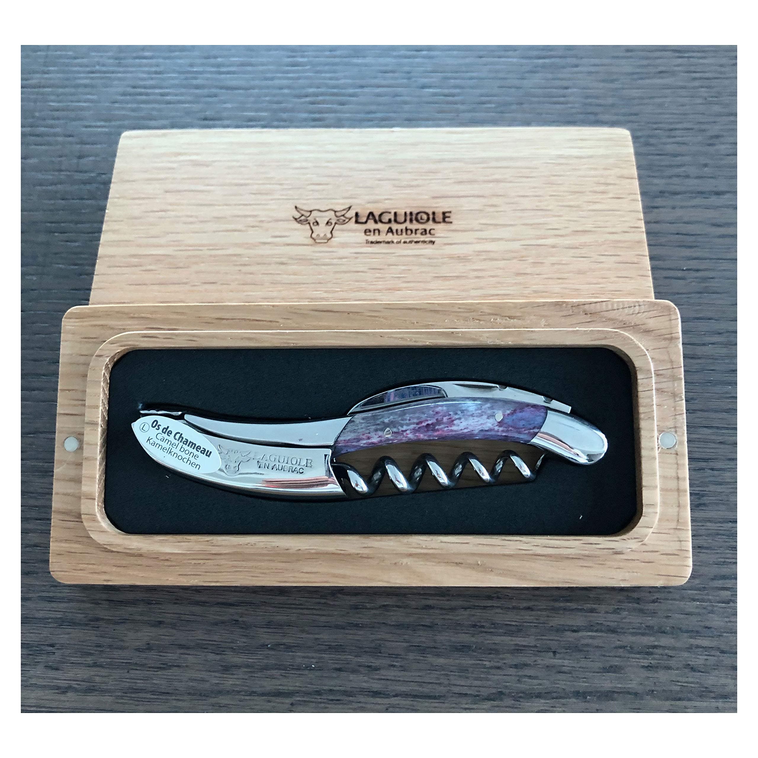 Laguiole En Aubrac Sommelier Waiter's Corkscrew, Purple Camel Bone Handle, Wine Opener With Foil Cutter & Bottle Opener