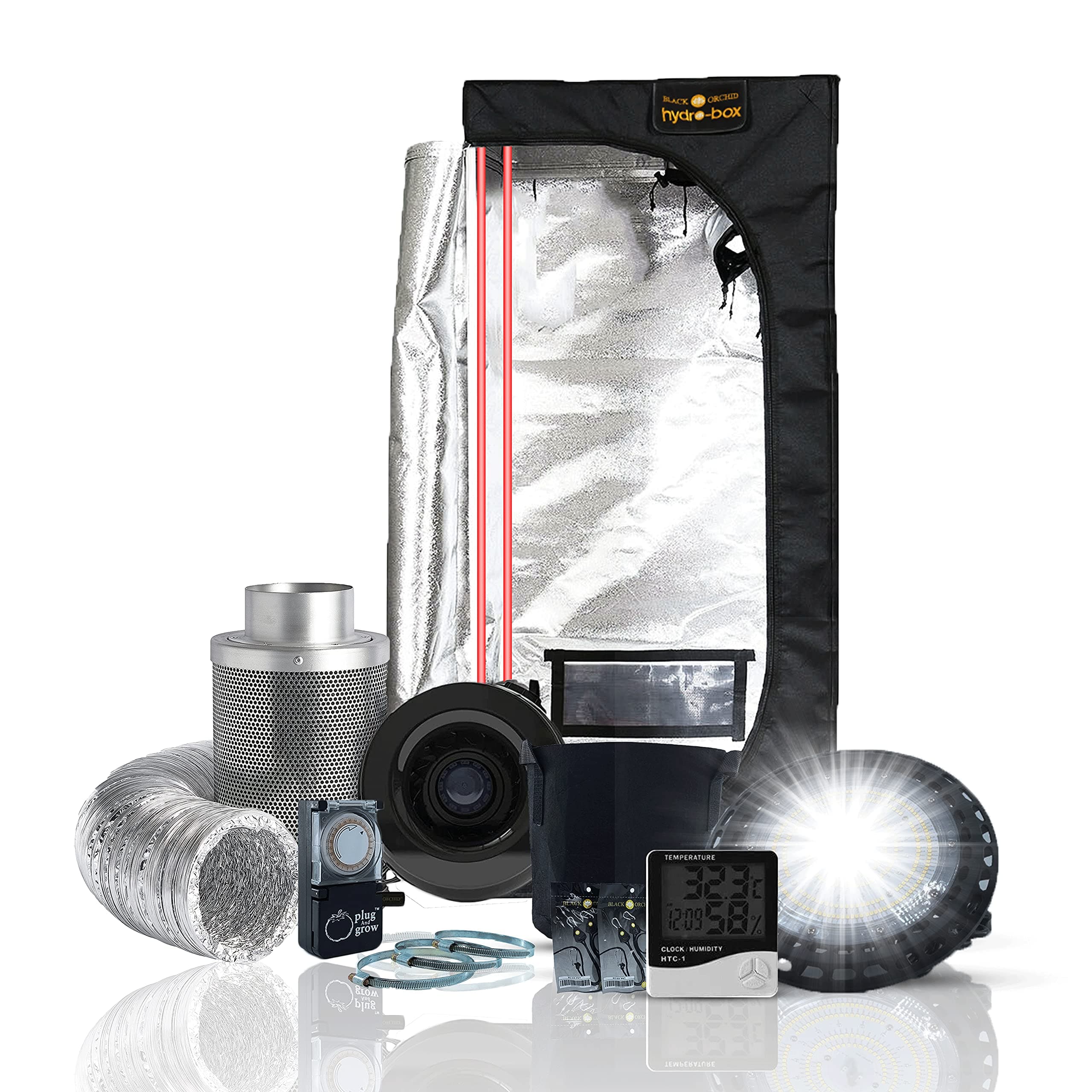 BLACK ORCHIDGrow Tent Kit Complete 100W UFO LED Grow Light 60x60x160 cm Full Spectrum Indoor Grow Tent Kit Hydroponics Grow Tent Setup Kit Grow House