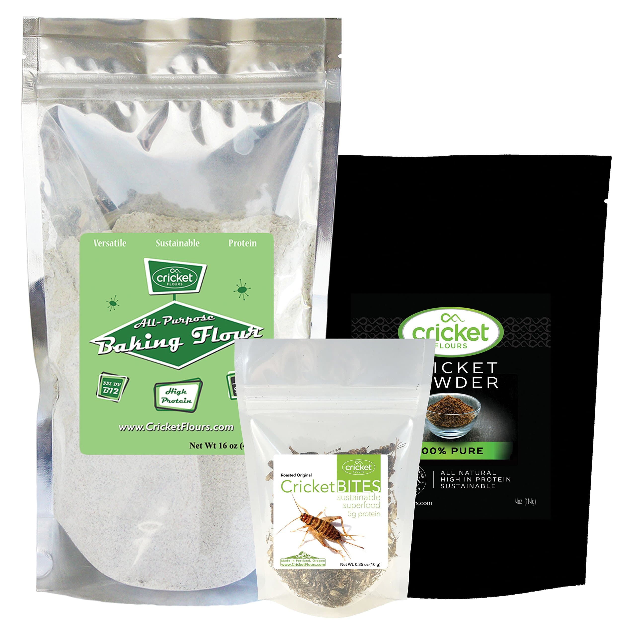 Cricket Flour Bundle: All Purpose Baking Flour Bundle (Pure Cricket Powder, All Purpose Baking Flour, & Roasted Crickets) – Made in Portland, Oregon by Cricket Flours. Great for Baking Recipes