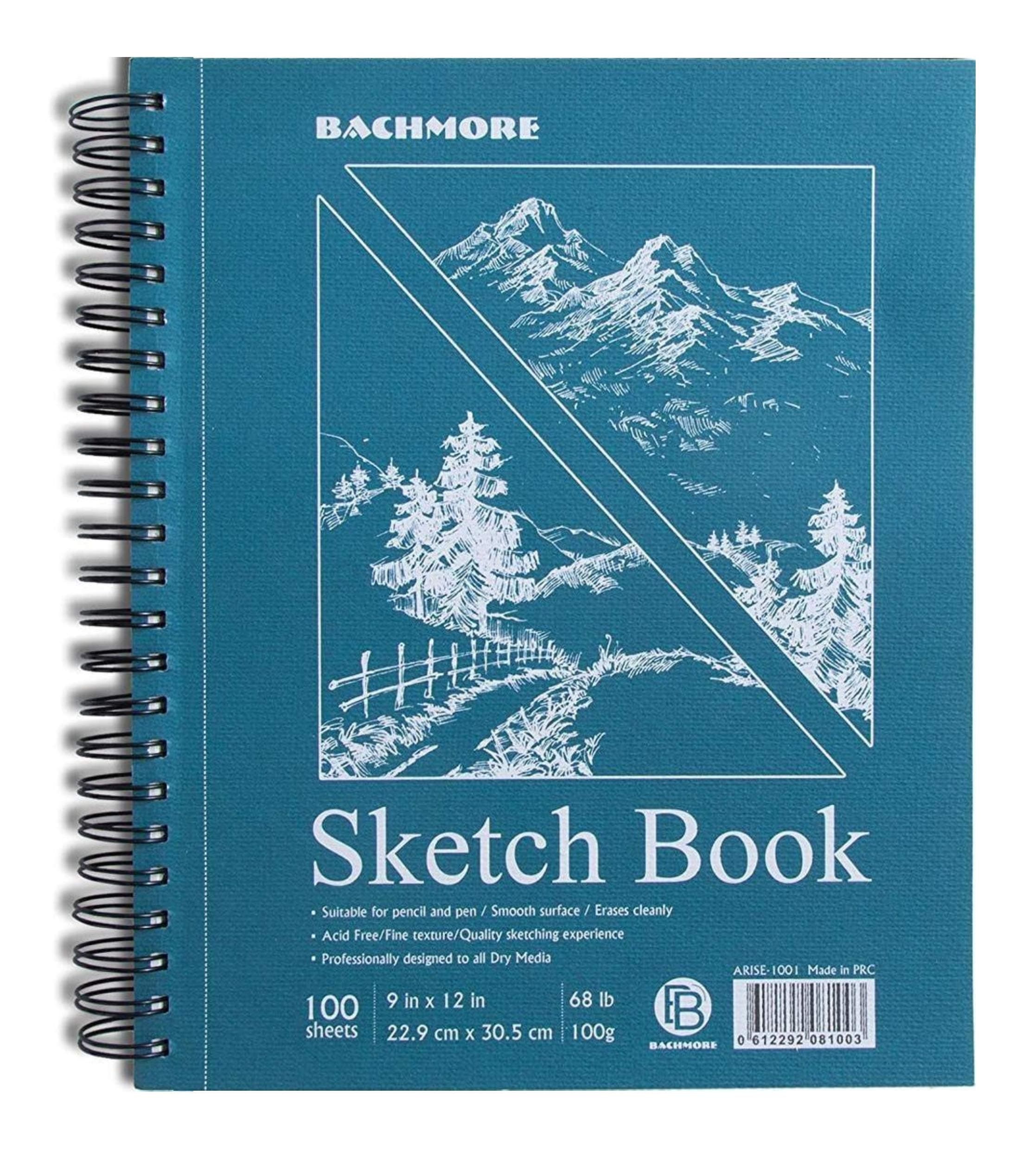 Bachmore Sketchpad 9X12 Inch (68lb/100g), 100 Sheets of Spiral Bound Sketch Book for Artist Pro & Amateurs | Marker Art, Ink Art, Colored Pencil, Acrylic Paint, Charcoal for Sketching