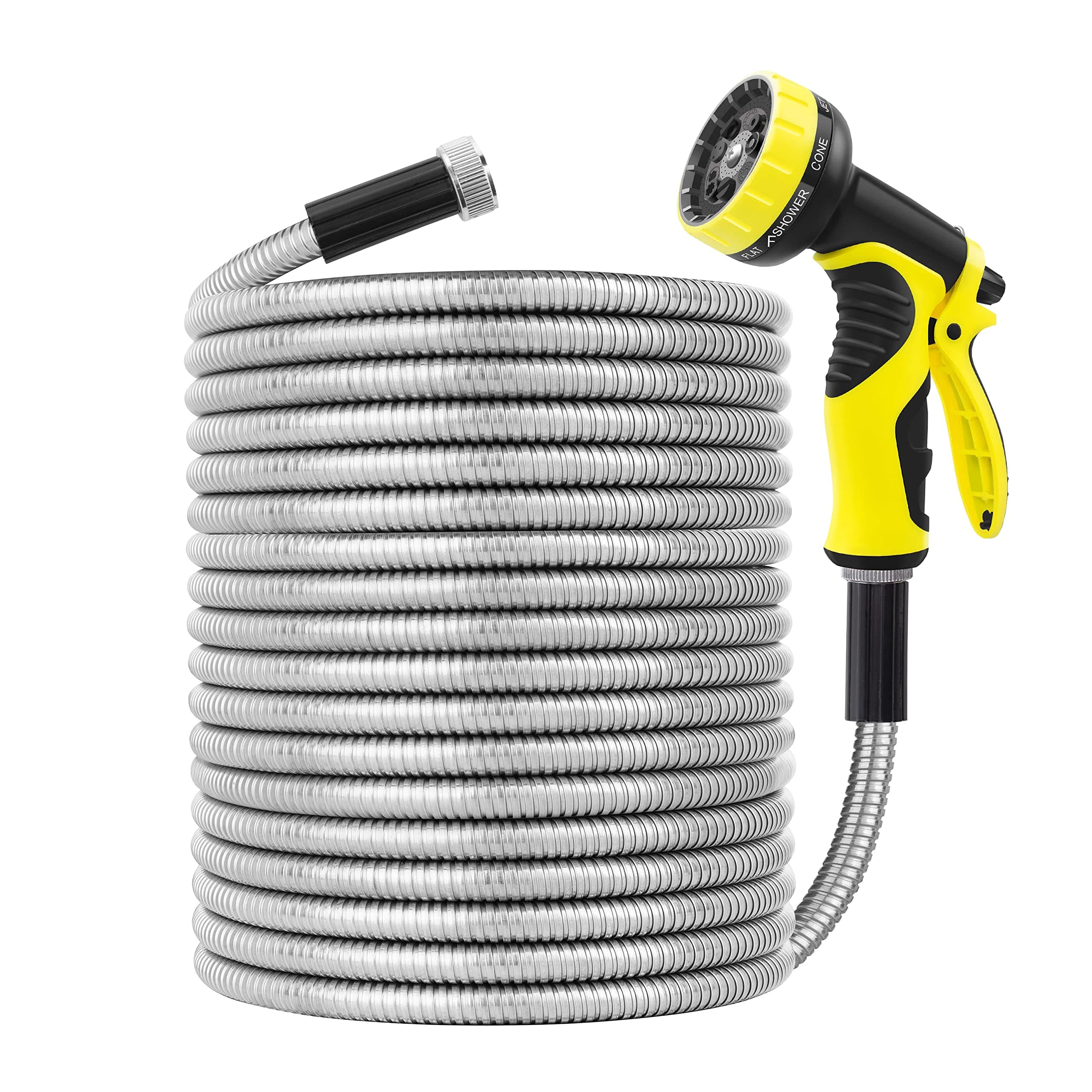 FIENVO Metal Garden Hose 100ft with Super Tough and 304 Flexible Stainless Steel Garden Hose,Heavy Duty Water Hoses Outdoor,No Kinks and Tangles (100FT)