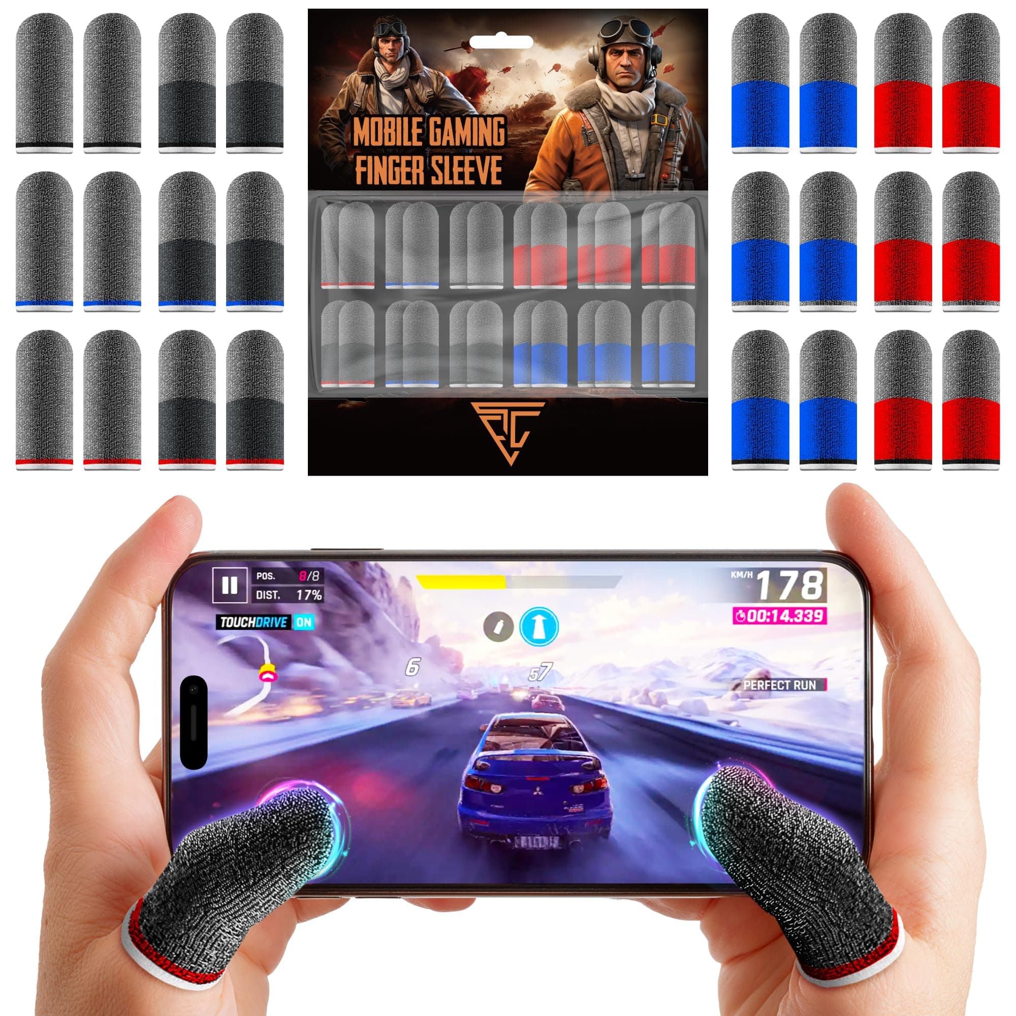 Empire Finger Sleeves for Gaming - Pack of 24 Anti Sweat, Anti Dryness, Breathable & Sensitive Finger Gloves - Silver Fibber Thumb Sleeves Gaming Mobile (Multi-Colour)