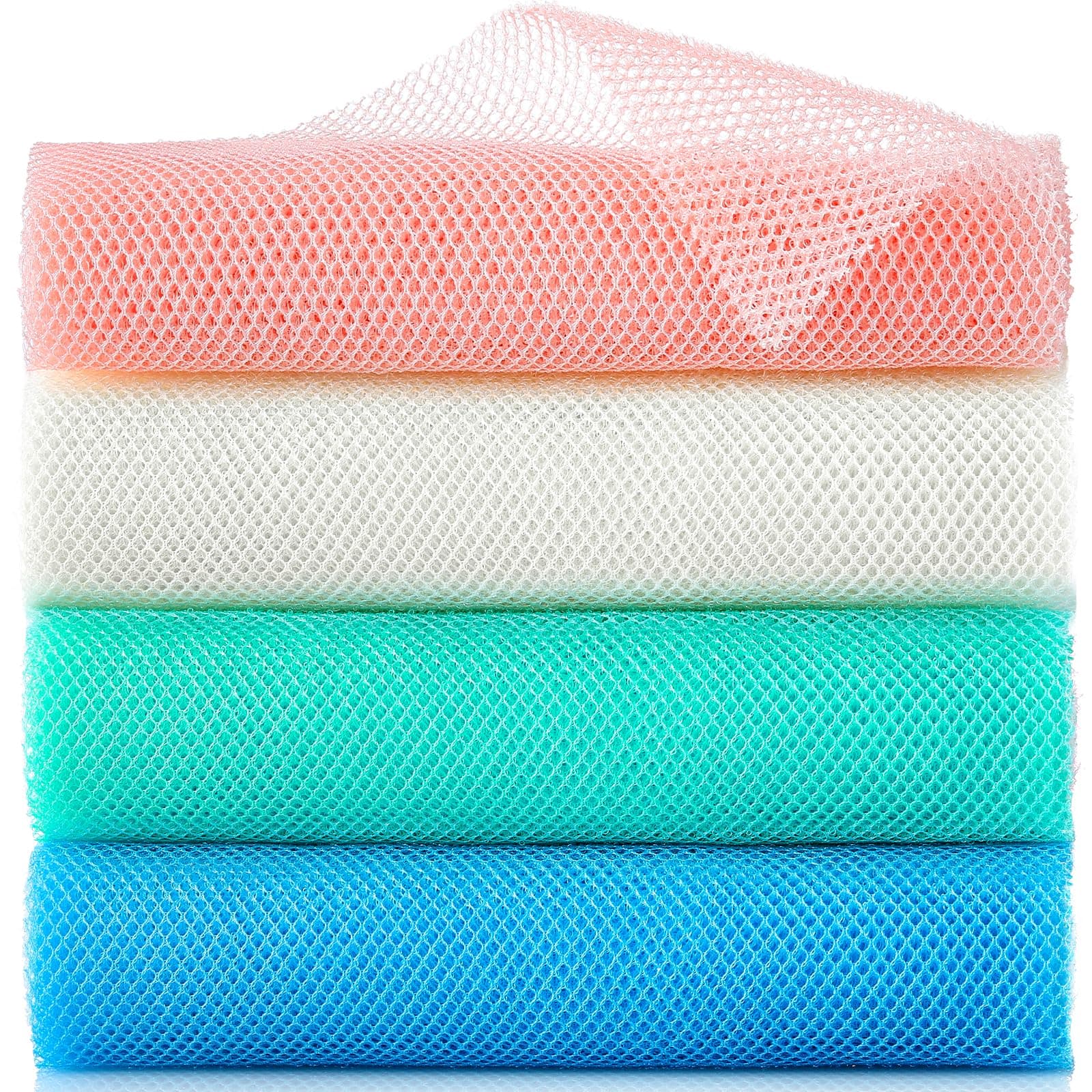 4 Pieces African Exfoliating Net, Long African Net Sponge, Nylon African Net Cloth, Exfoliating Washcloth, Body Scrubbers for Use in Shower, Back Scrubber Skin Smoothers for Bath (Multicolor 4)
