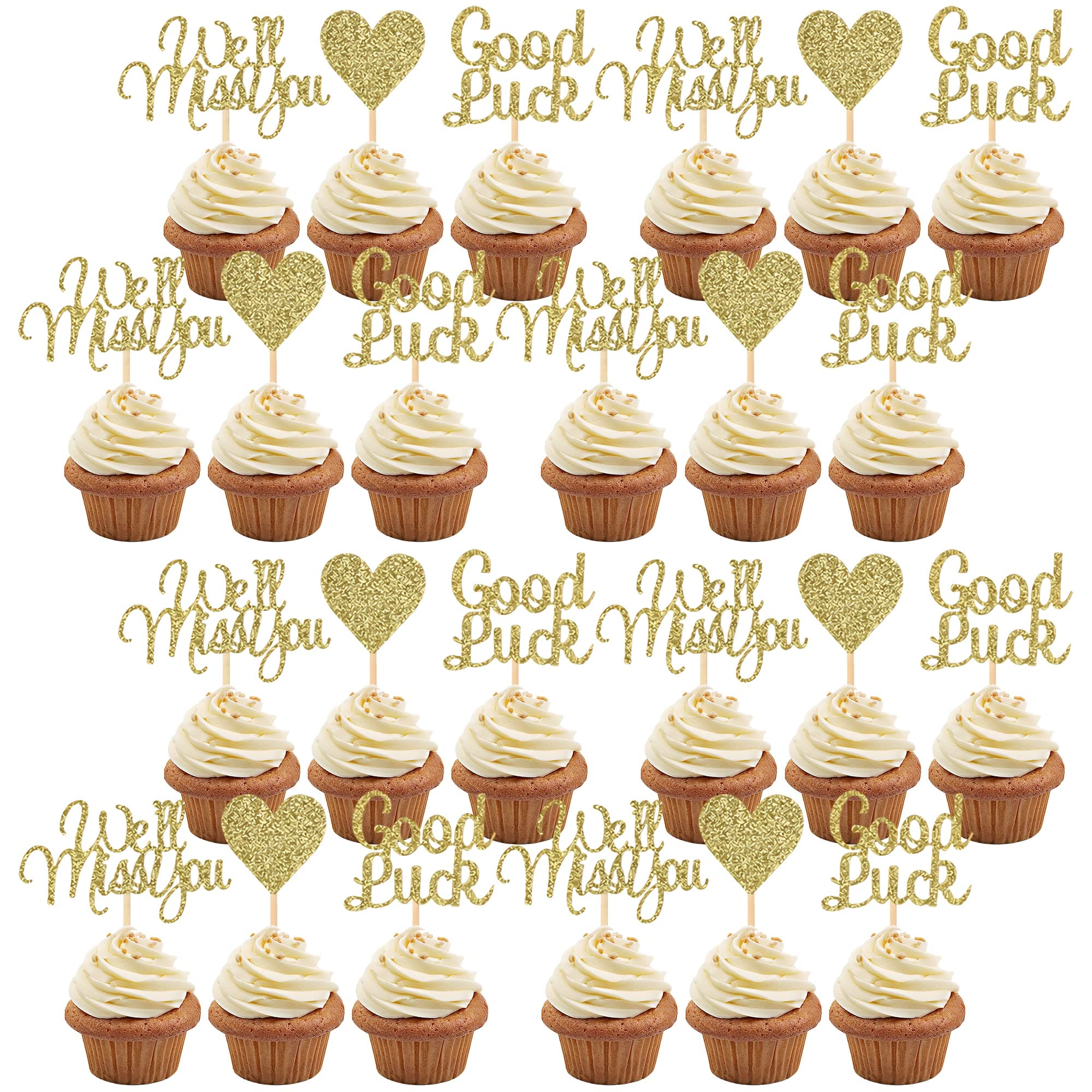 We'll Miss Your Decorations, 24 PCS We'll Miss You Cupcake Toppers, Perfect for Graduation Retirement Parties, Graduation Cake Decorations,Retirement Cake Toppers, Golden Cupcake Toppers