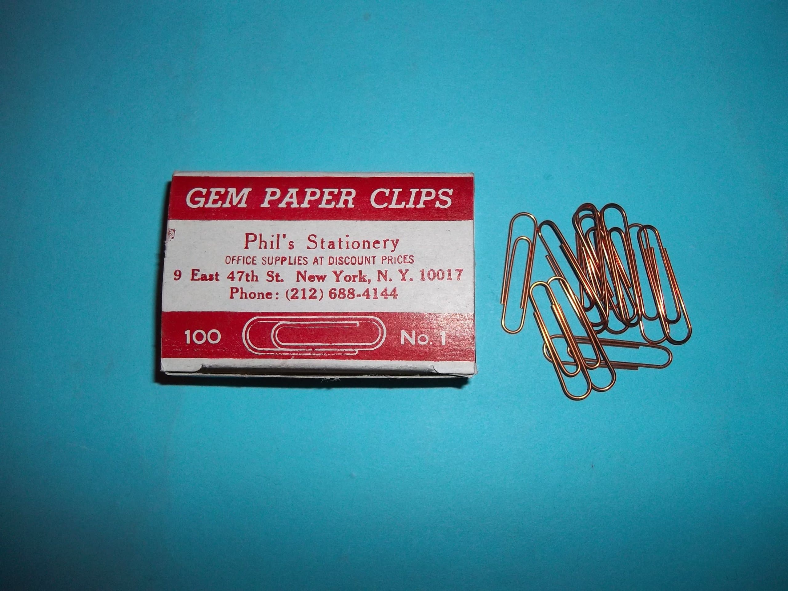 Gem Paper Clips"Noesting" No. 1 Copper Tiger Brand Made in USA Limit 1 Unit Per Customer Sold in Units of 2 Boxes